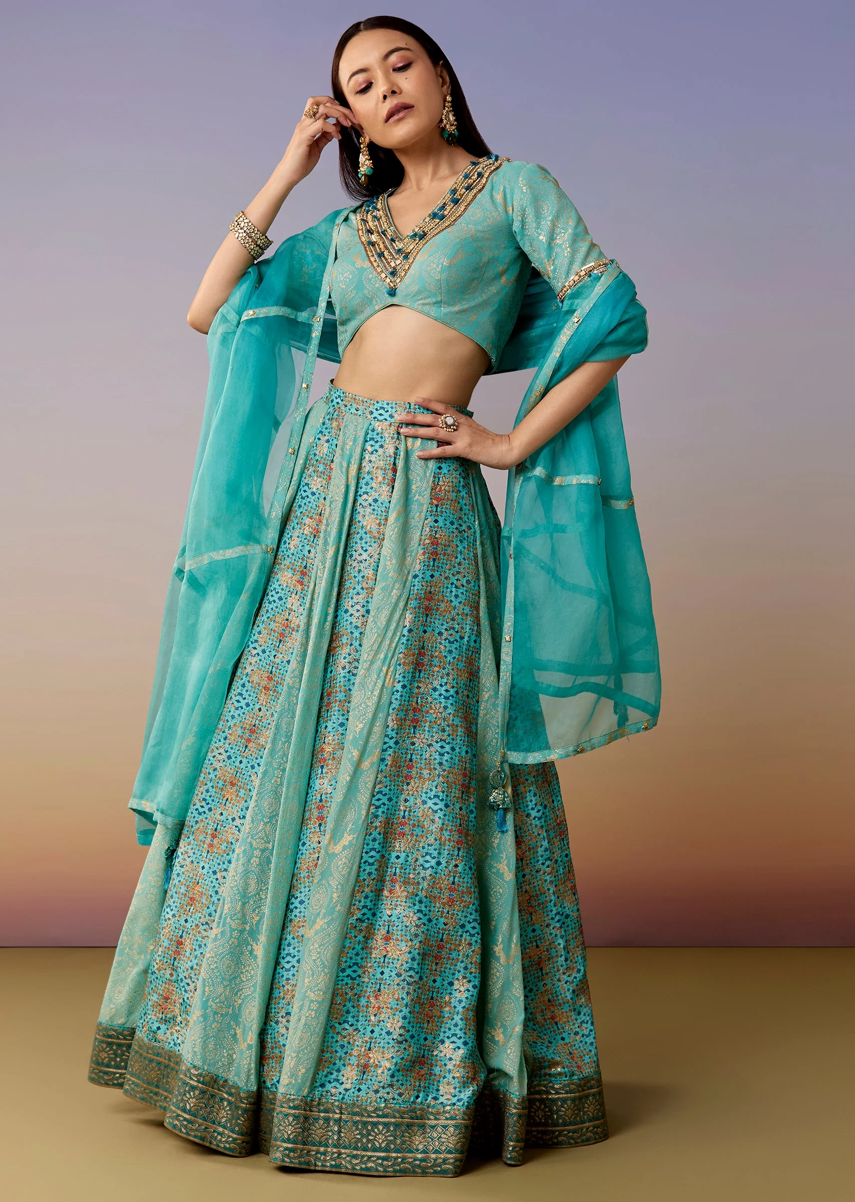 Blue Printed Bridesmaid Lehenga Sets - Image 4