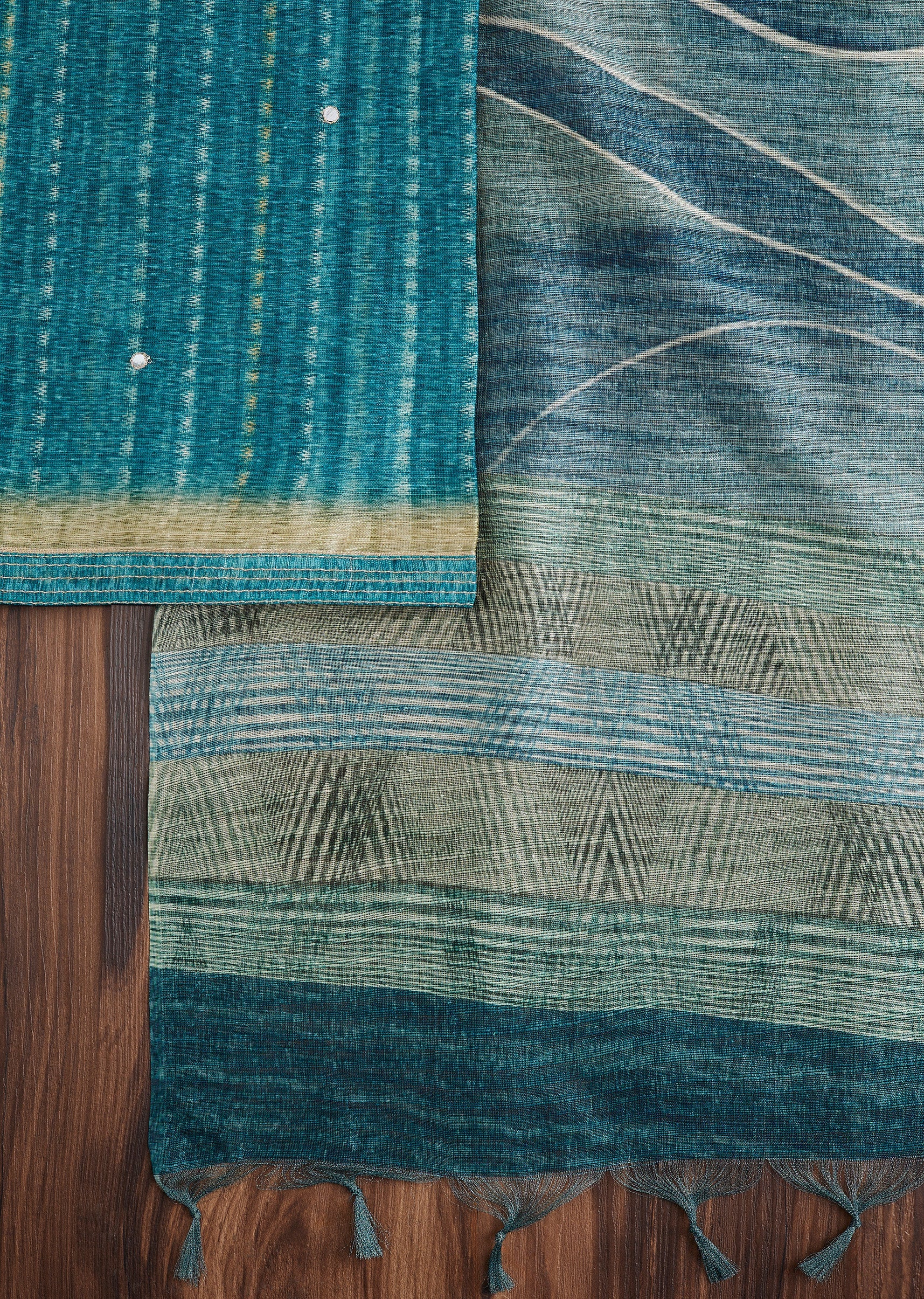 Blue Printed Dola Silk Suit Set - Image 3