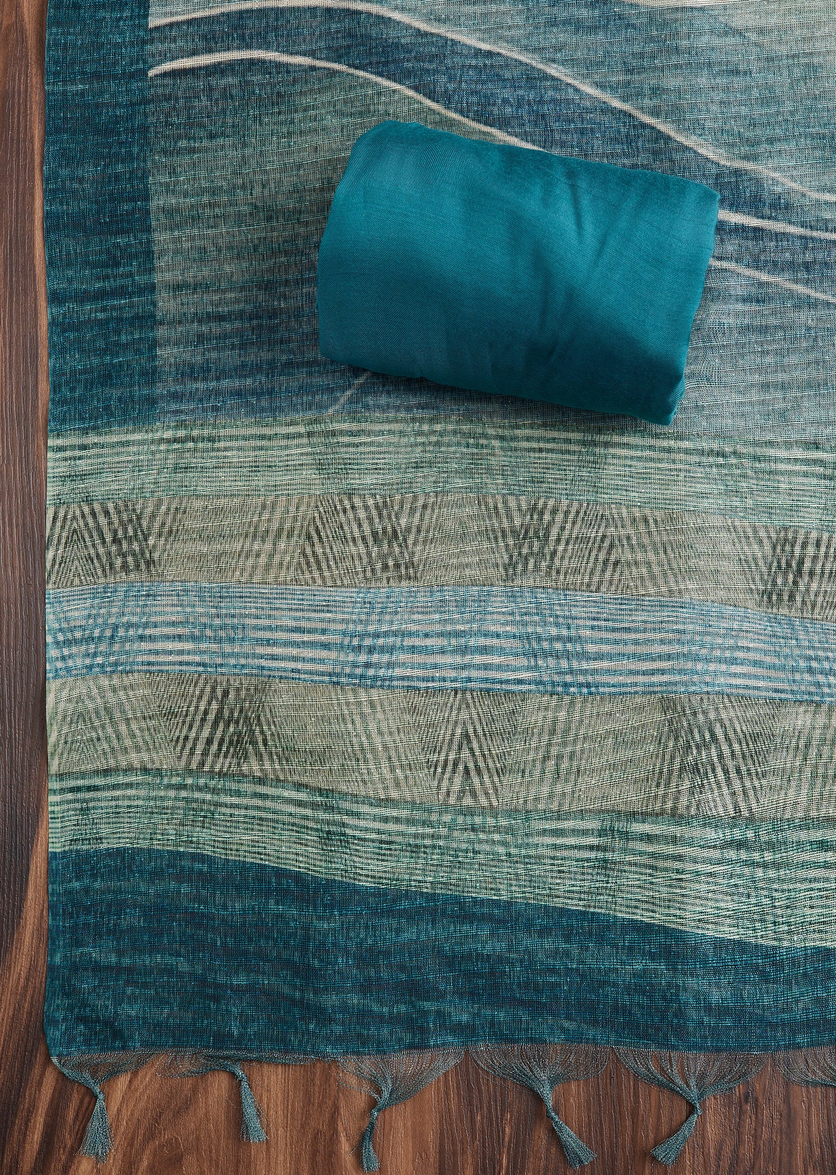 Blue Printed Dola Silk Suit Set - Image 4