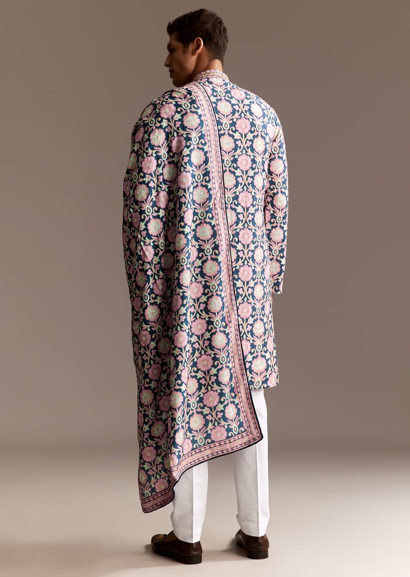 Blue Printed Kurta Dupatta Set With Mirror Work - Image 6