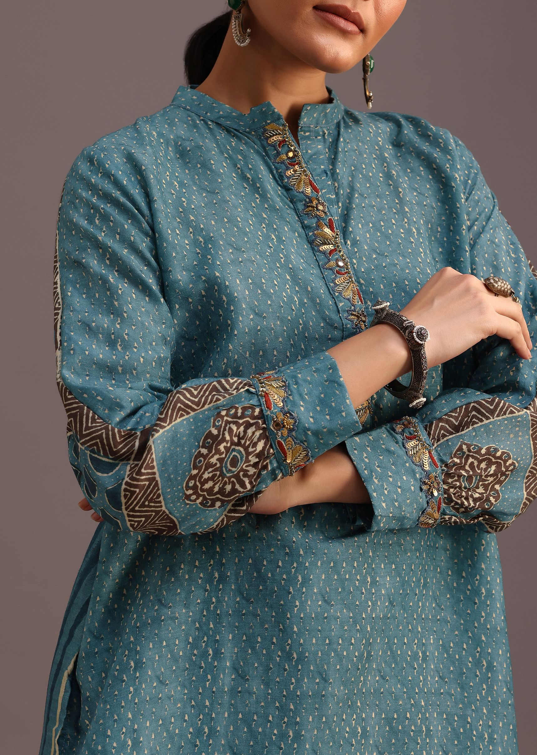 Blue Printed Kurti With Palazzo Set - Image 2