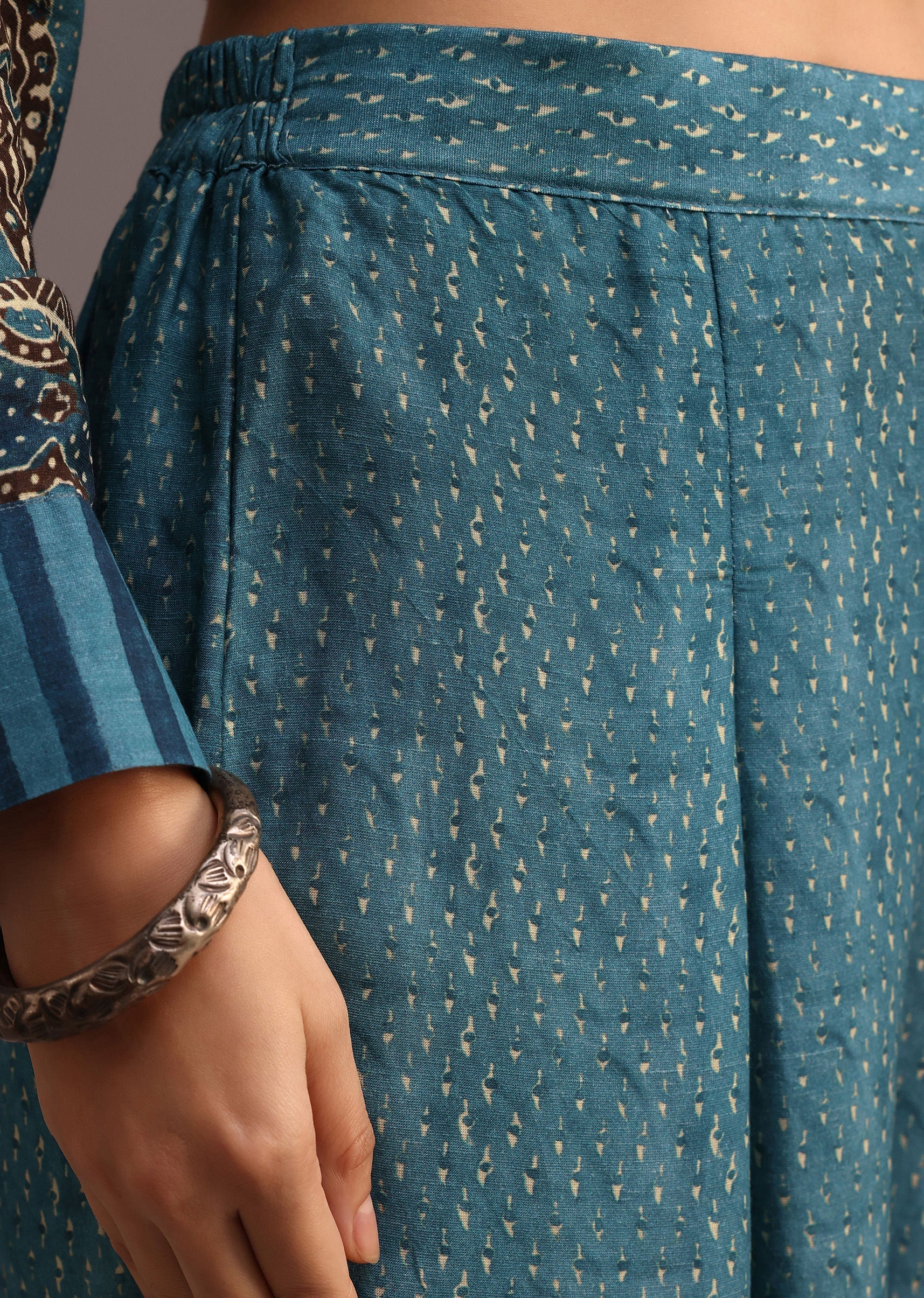 Blue Printed Shirt Salwar Set With Embroidery - Image 6