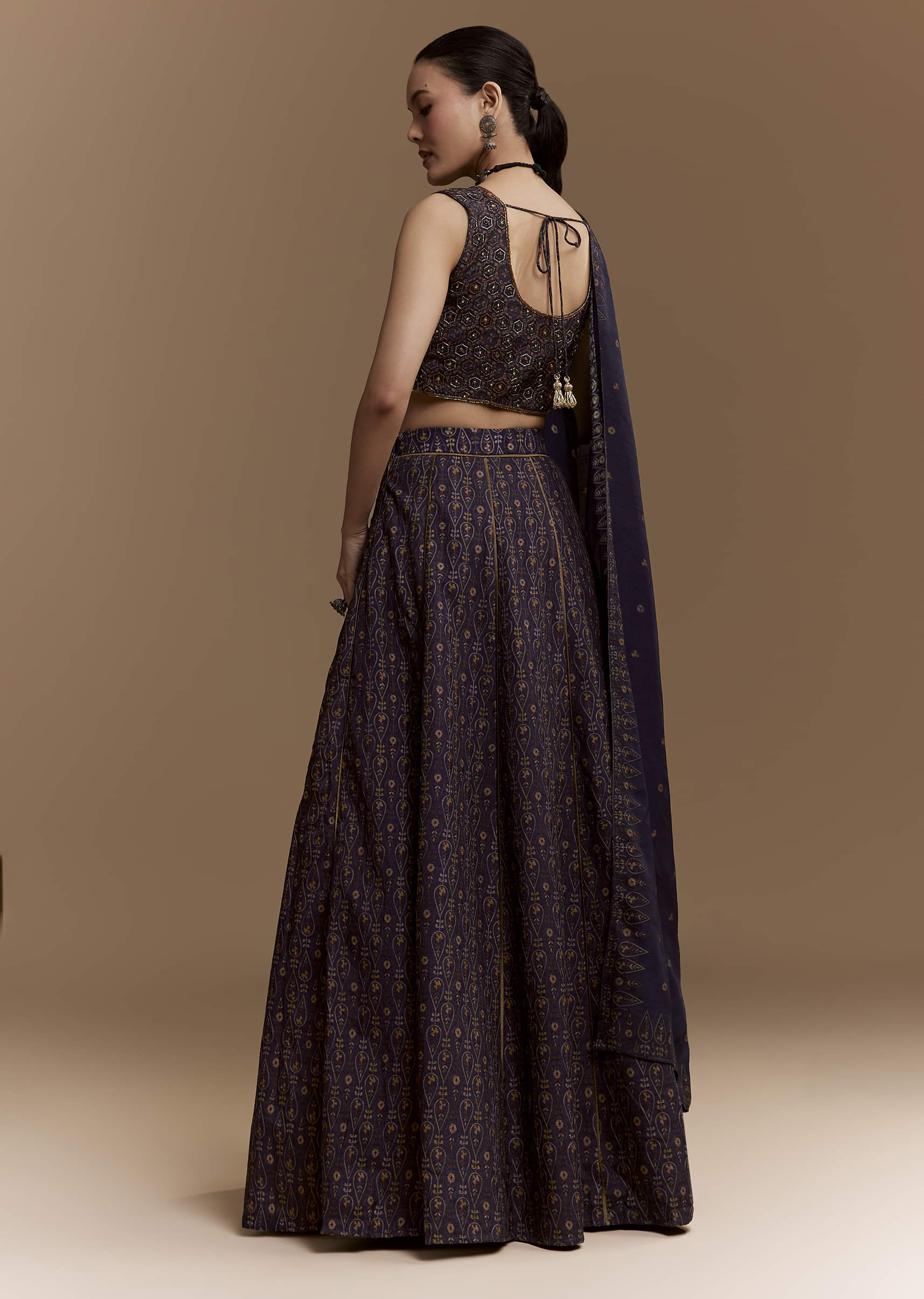 Blue Printed Silk Bridesmaid Lehenga Set with Cutdana Blouse - Image 2