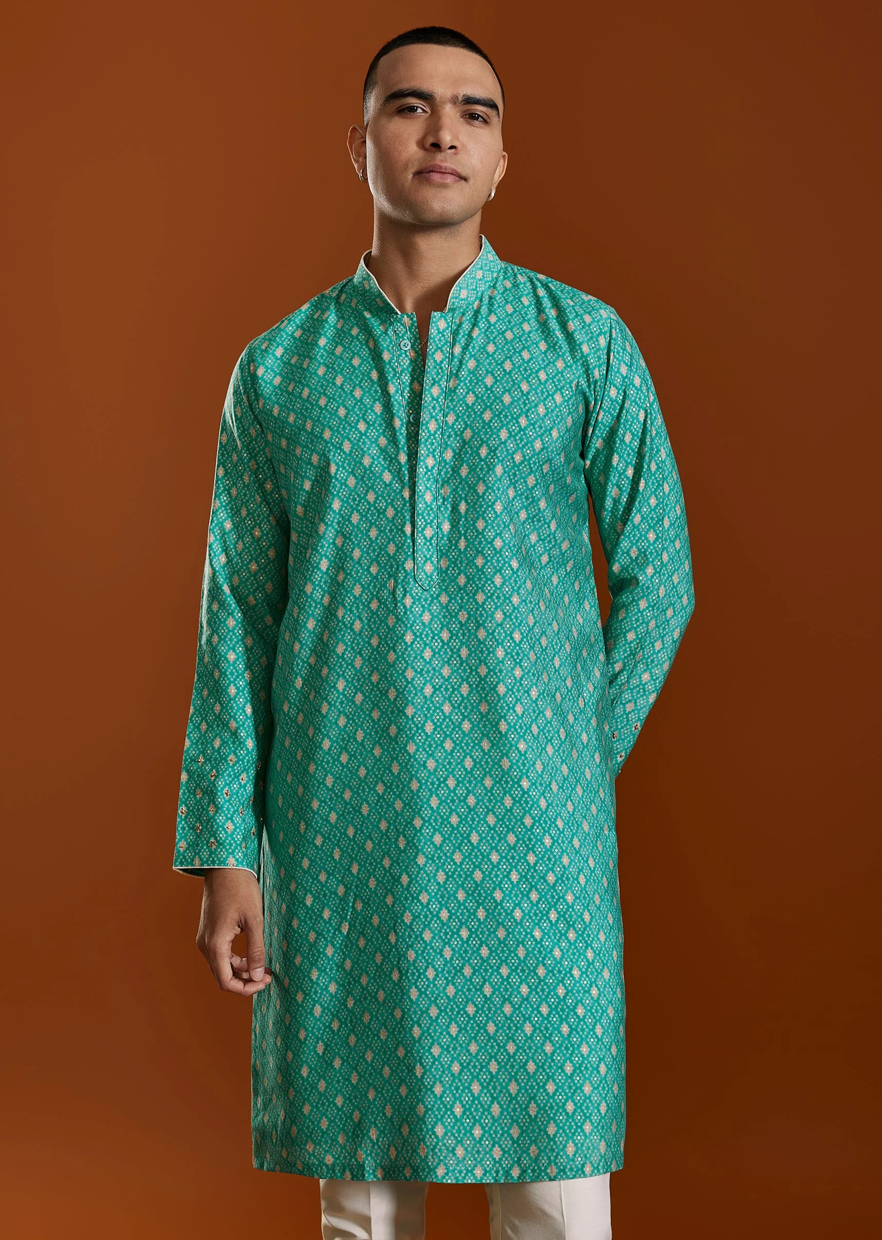 Blue Raw Silk Kurta Jacket Set - Image 6