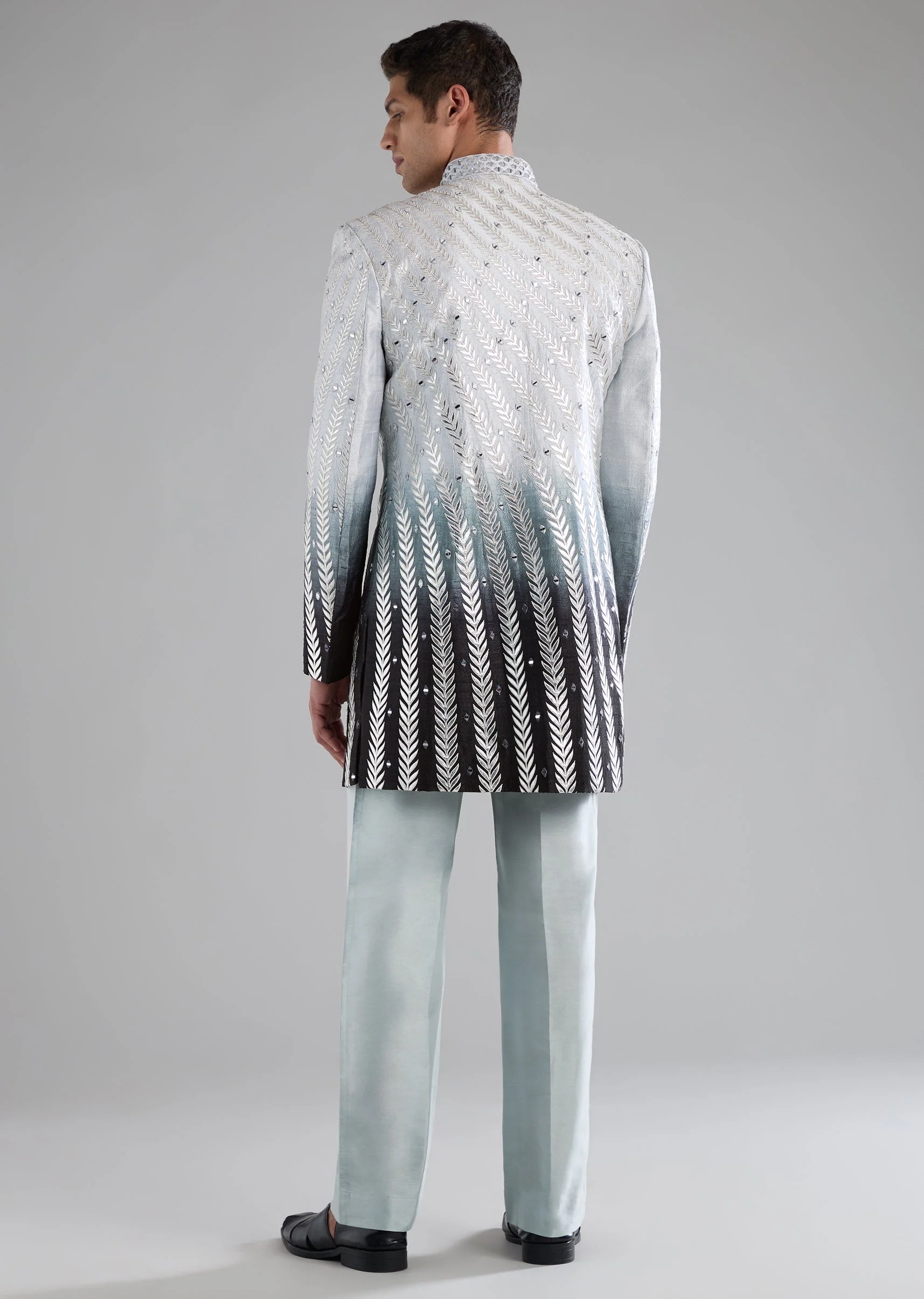 Blue Rawsilk Indowestern Kurta Set with Applique Work - Image 5