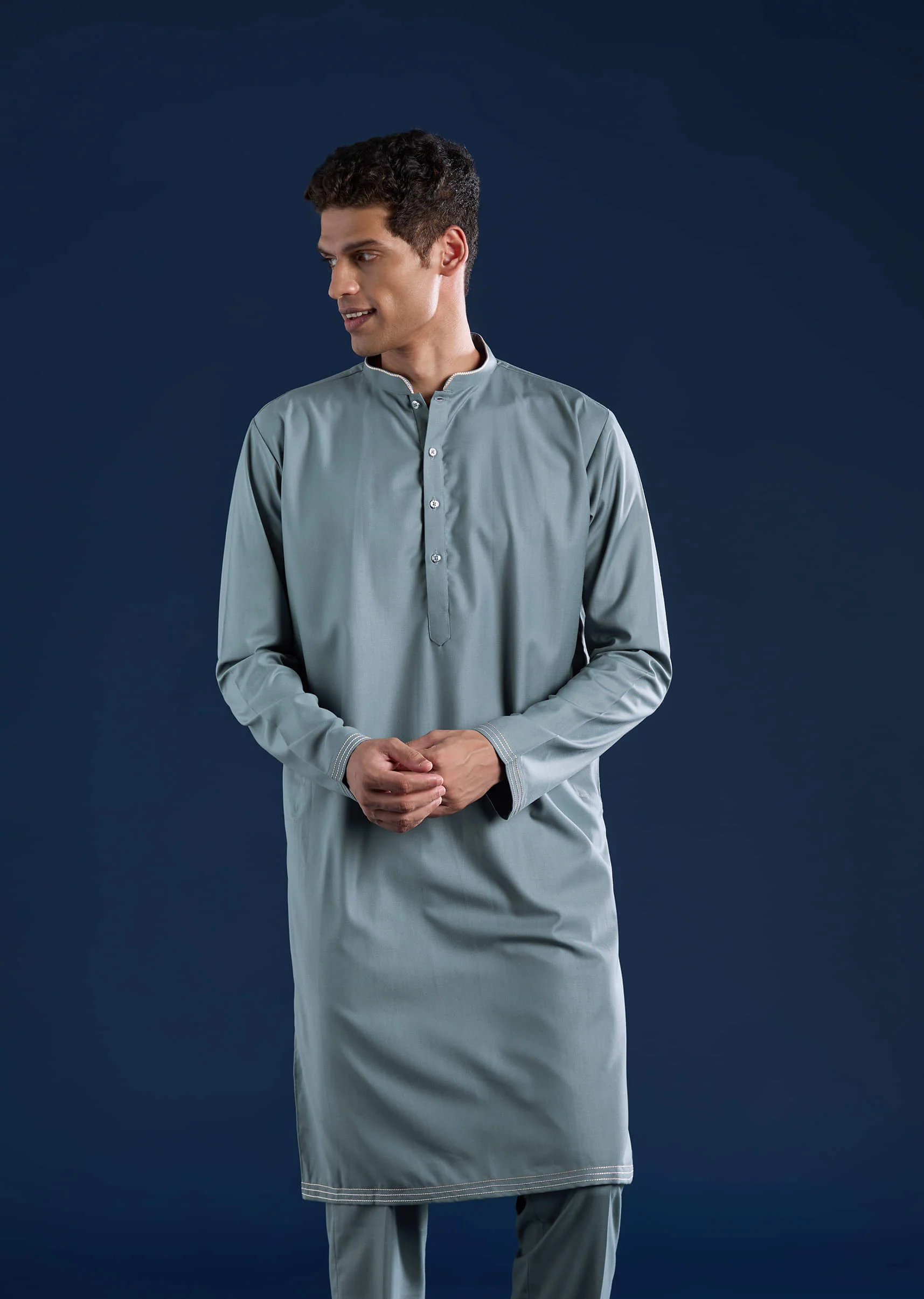 Blue Rayon Jacket Kurta Set with Gotta Patti - Image 6