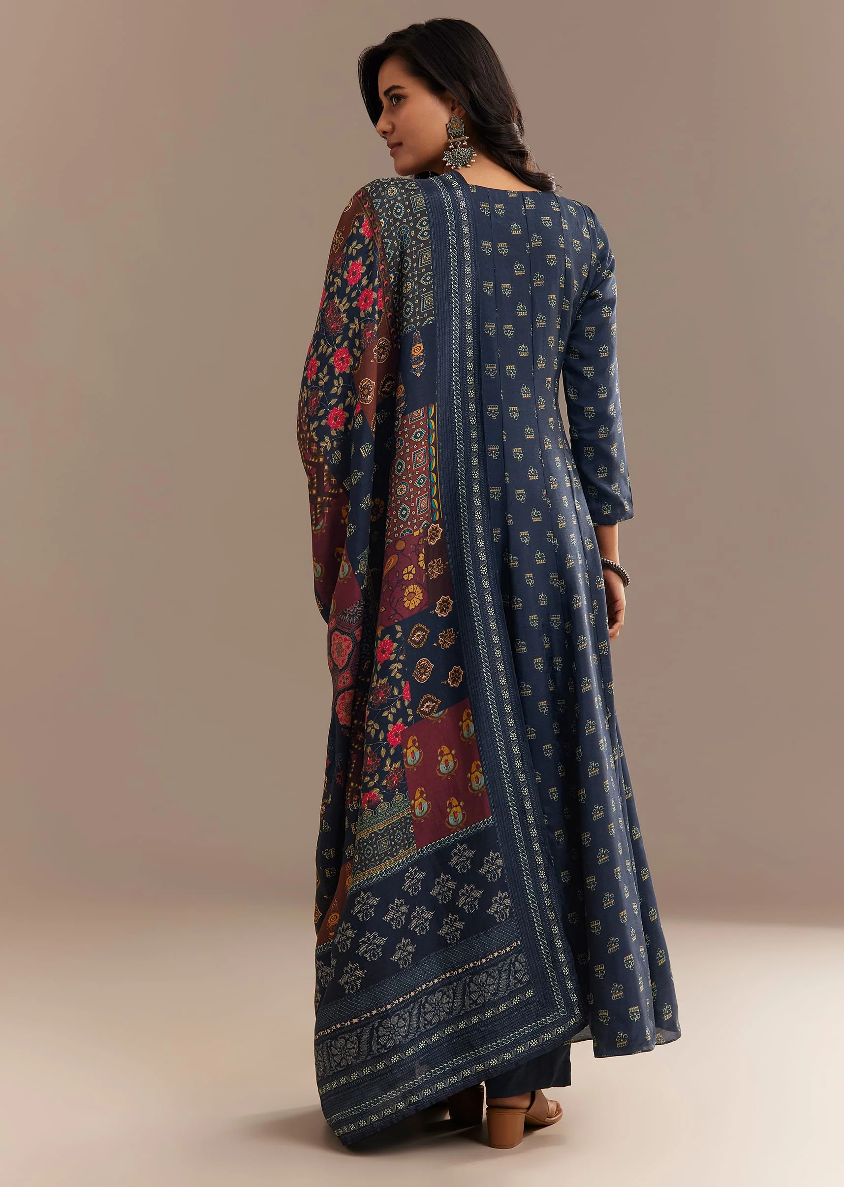 Blue Roman Silk Printed Anarkali Set - Image 5