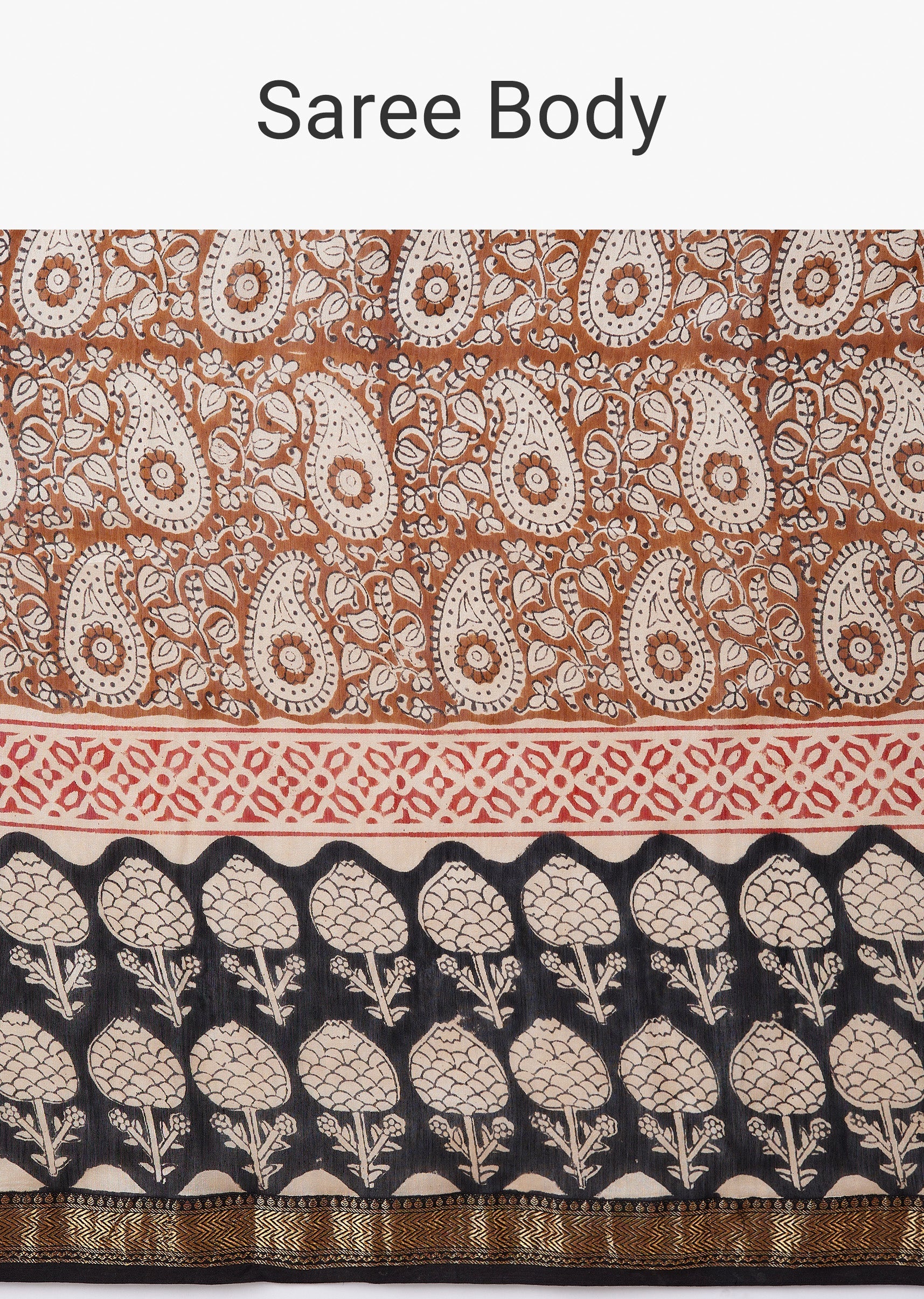 Blue Saree with Block Prints and Unstitched Blouse - Image 9