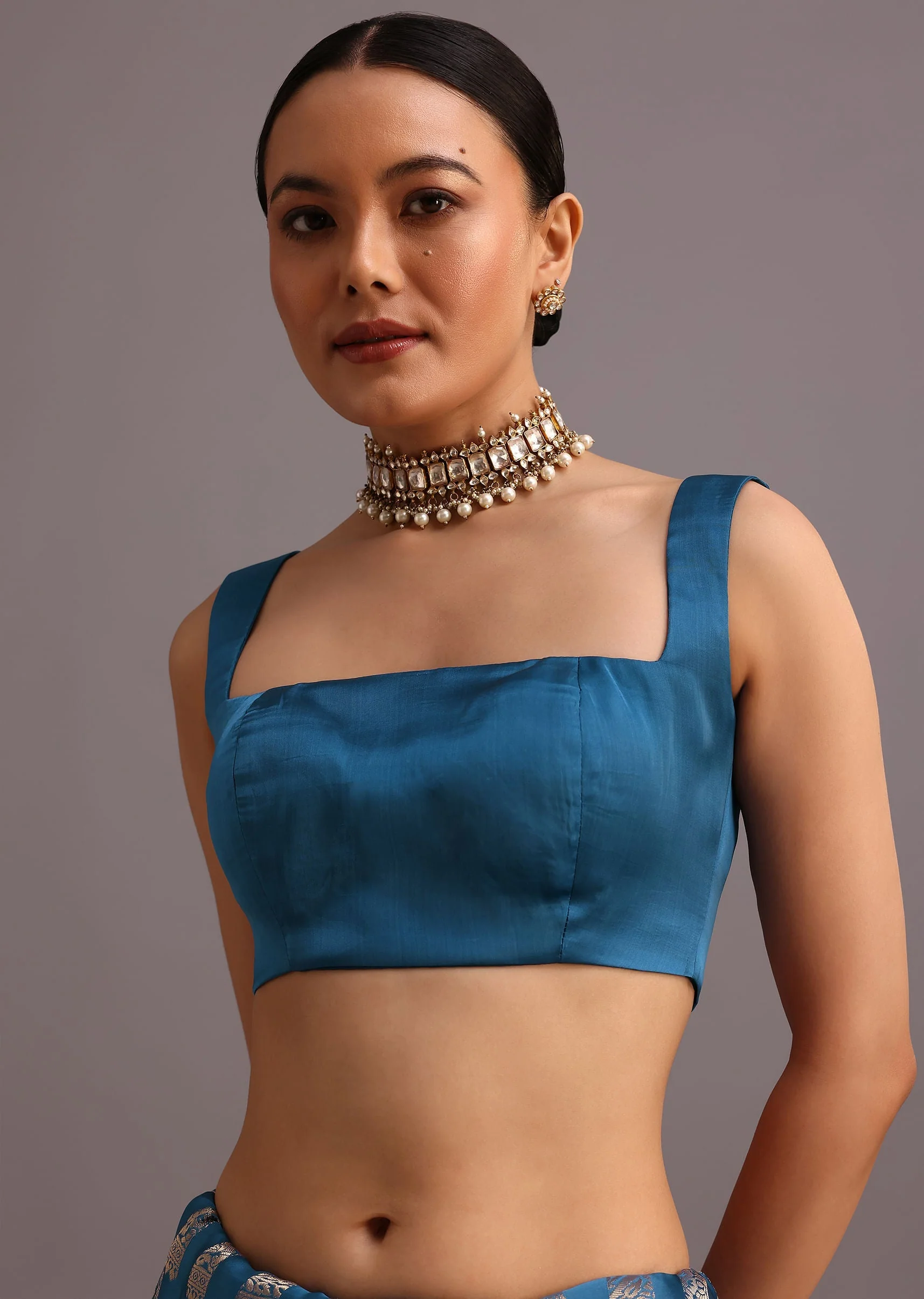 Blue Satin Silk Zari Woven Saree With Brocade Border - Image 7