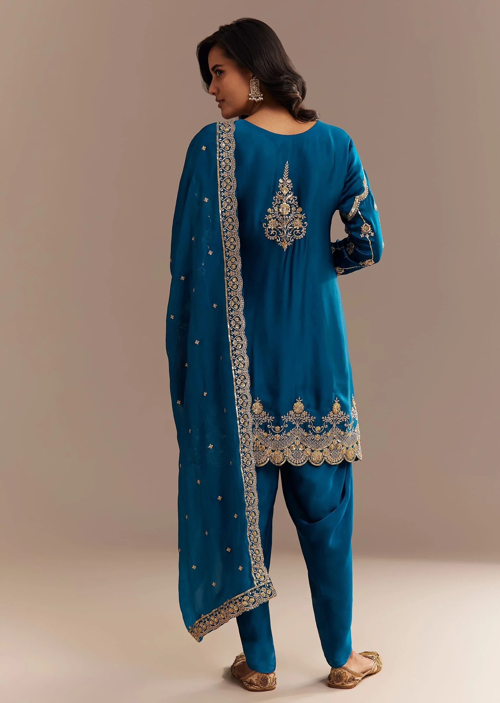 Blue Satin Zari Embroidered Dhoti Kurta Set - Image 5