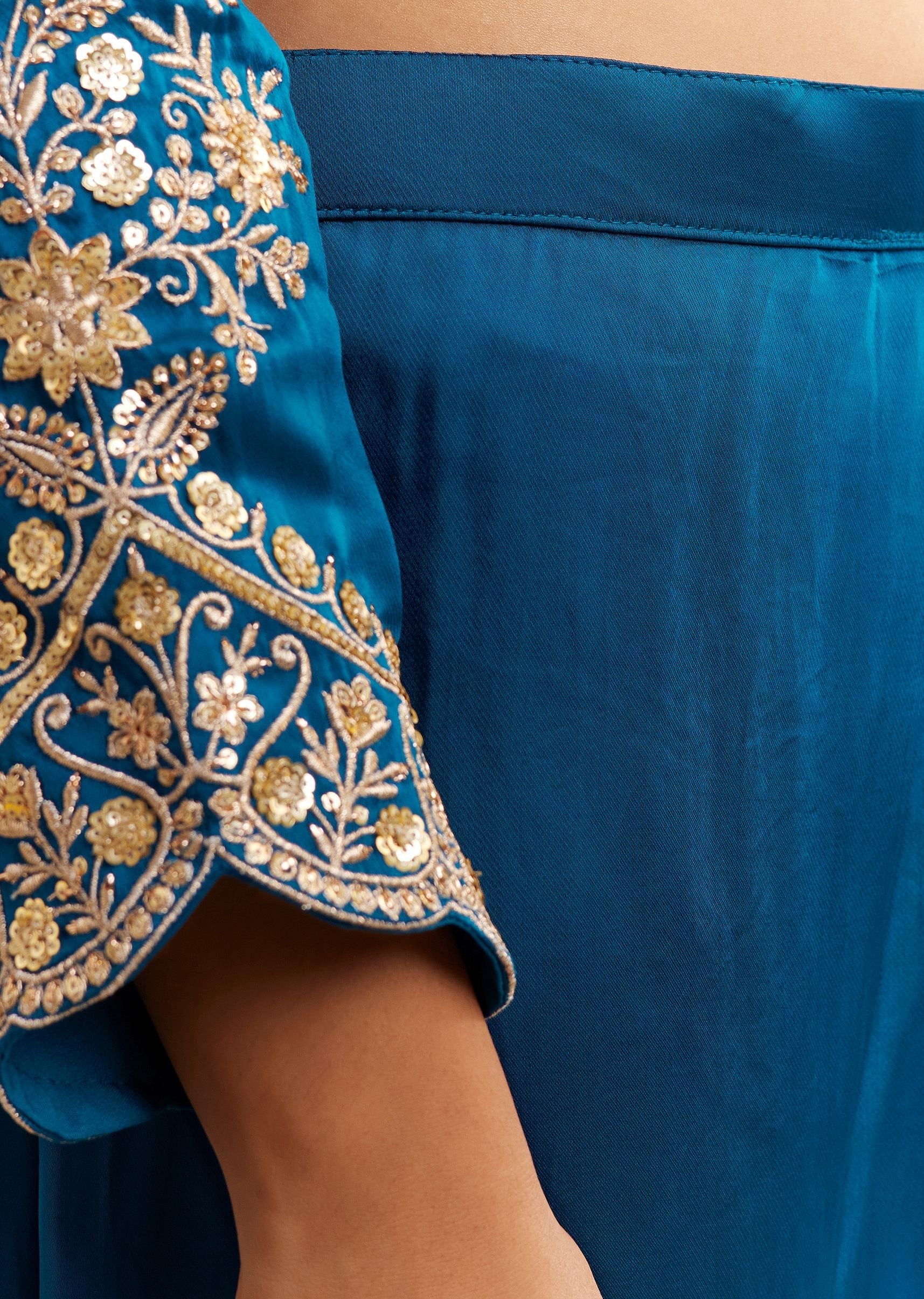 Blue Satin Zari Embroidered Dhoti Kurta Set - Image 6