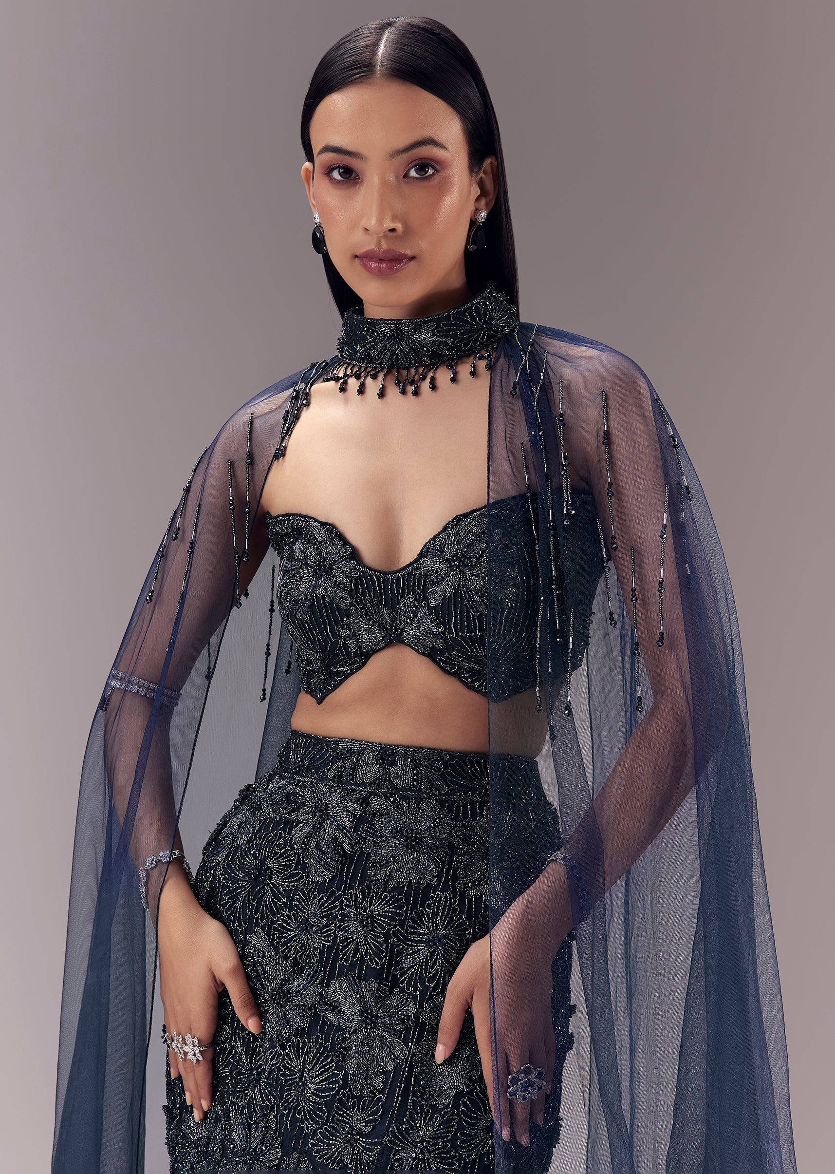 Blue Sequin Embellished Lehenga Set - Image 3