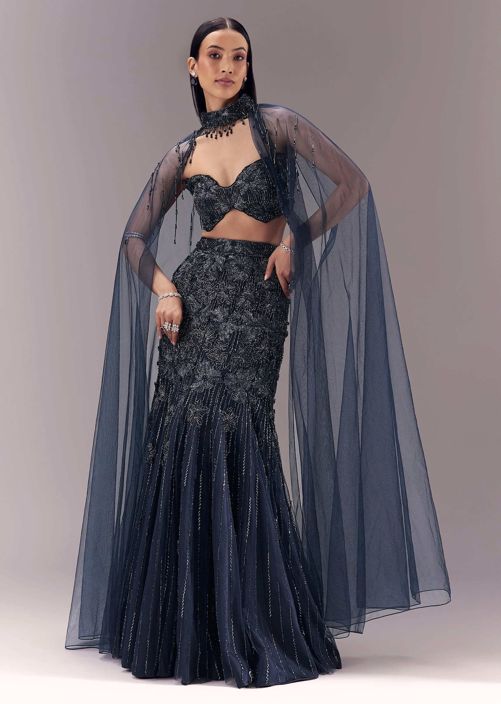 Blue Sequin Embellished Lehenga Set - Image 4