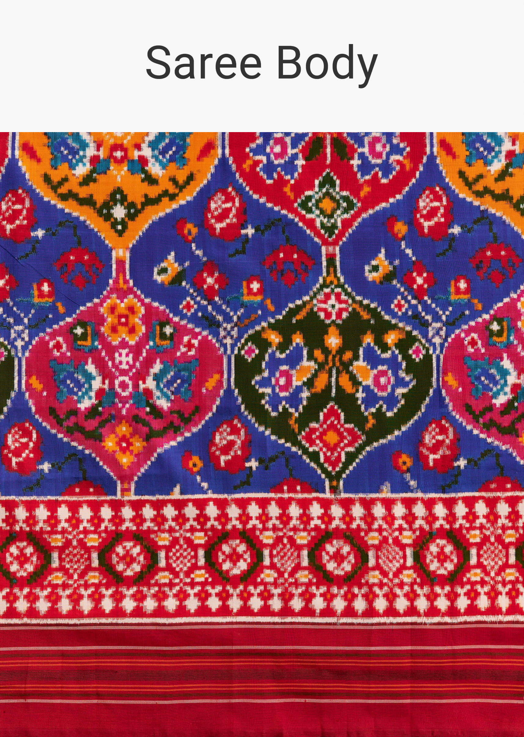 Blue Silk Double Ikkat Handwoven Patola Saree With Floral Motifs - Image 9