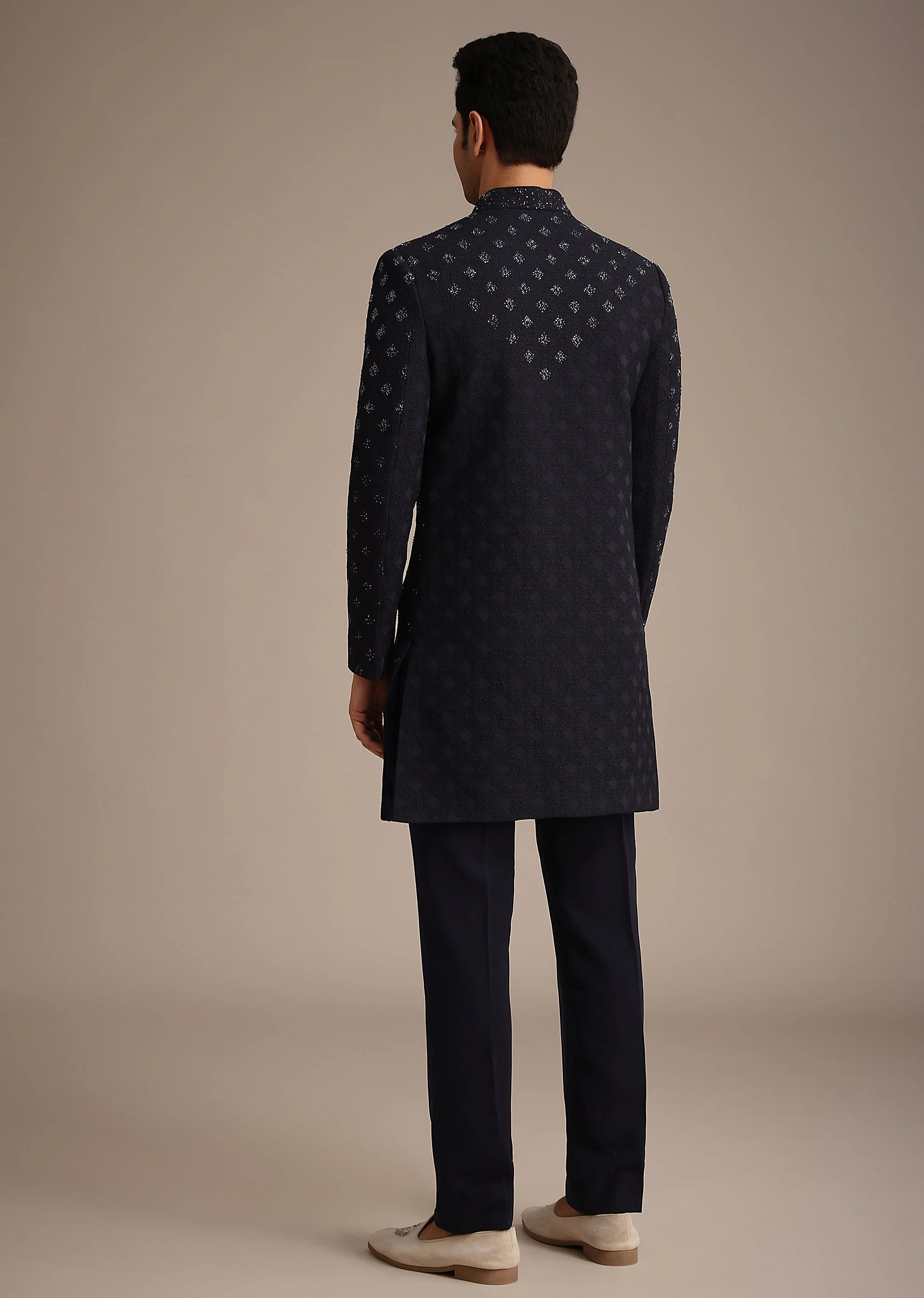 Blue Silk Indowestern Set With Cutdana Work - Image 5