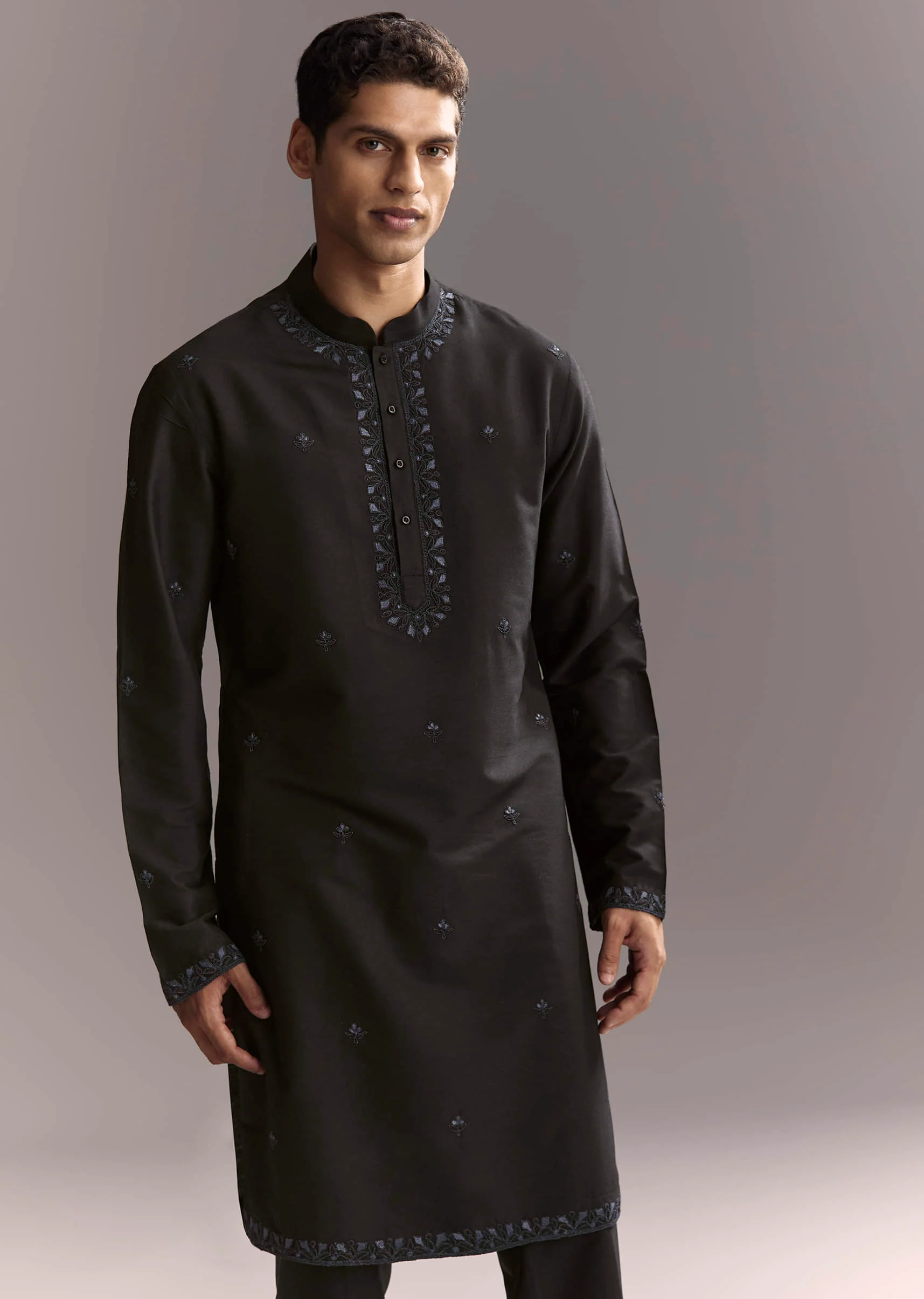 Blue Silk Kurta Jacket Set For Men With Resham Work - Image 6