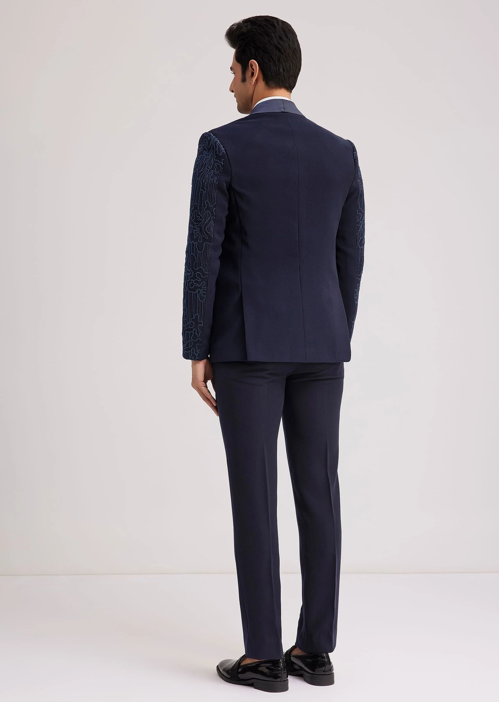 Blue Silk Tuxedo With Resham Work - Image 5