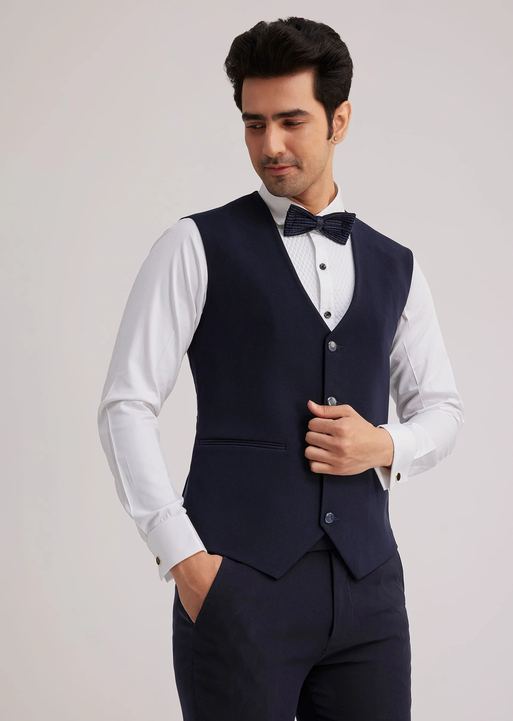 Blue Silk Tuxedo With Resham Work - Image 6