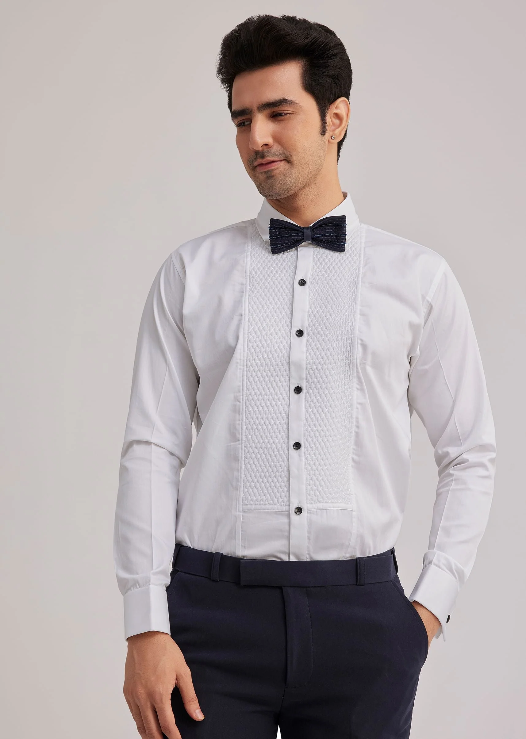 Blue Silk Tuxedo With Resham Work - Image 7
