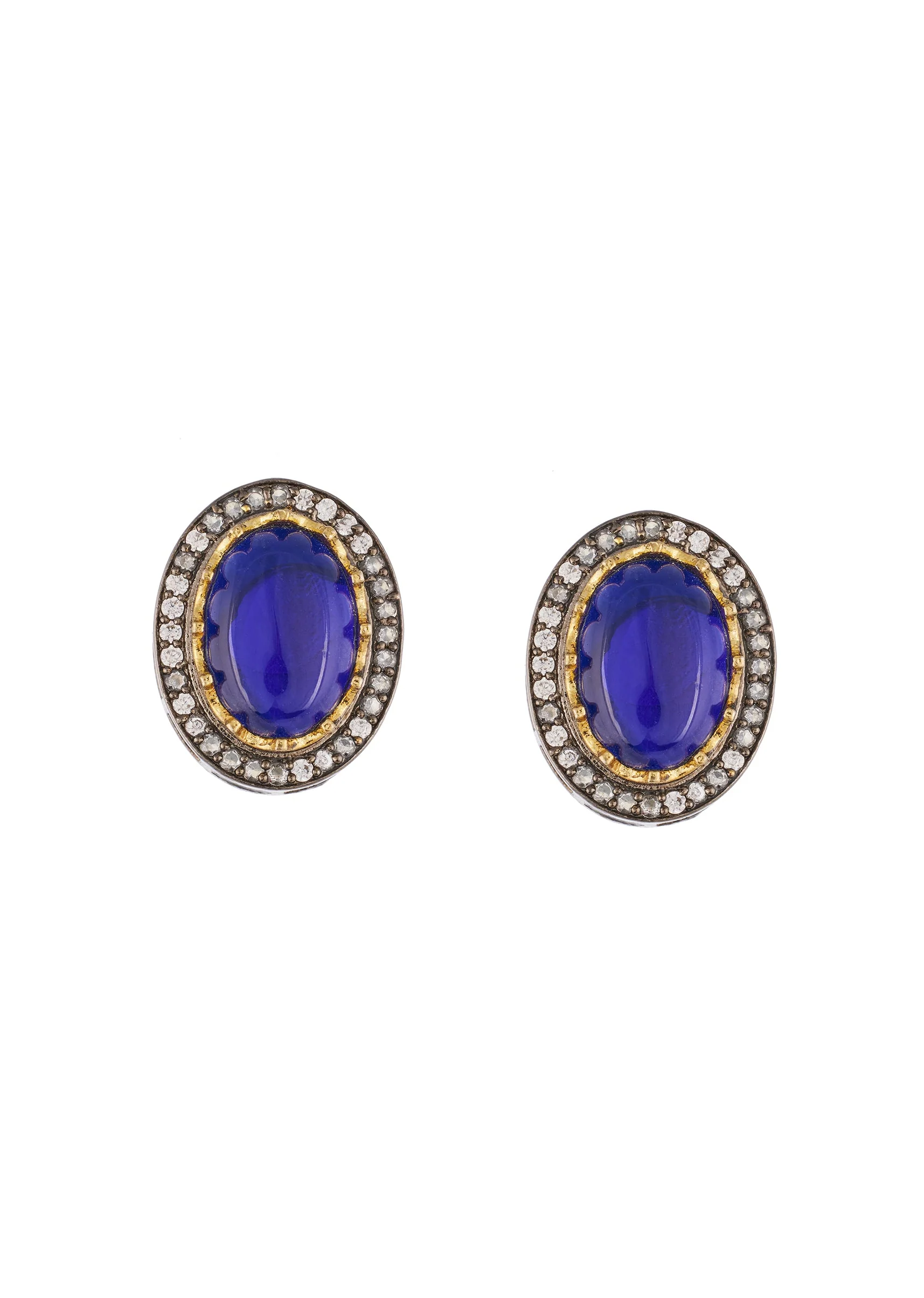 Blue Studded Earrings With Stone Detail Work - Image 2