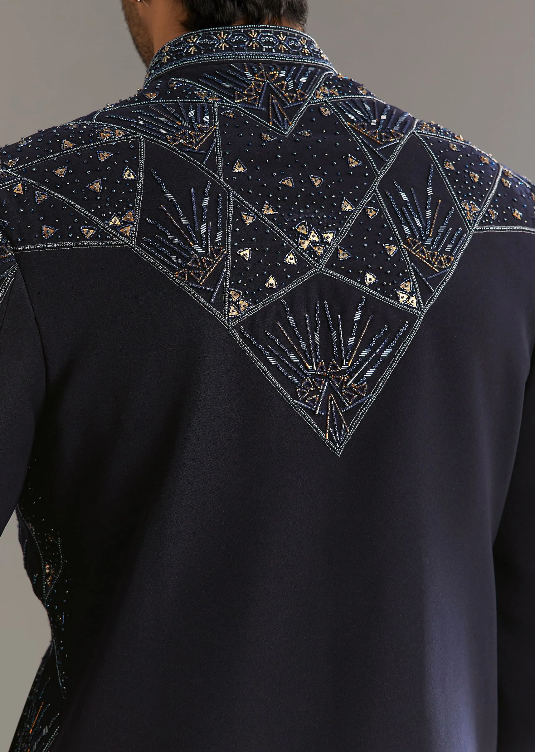 Blue Suiting Indo Western Set With Beaded Work - Image 6