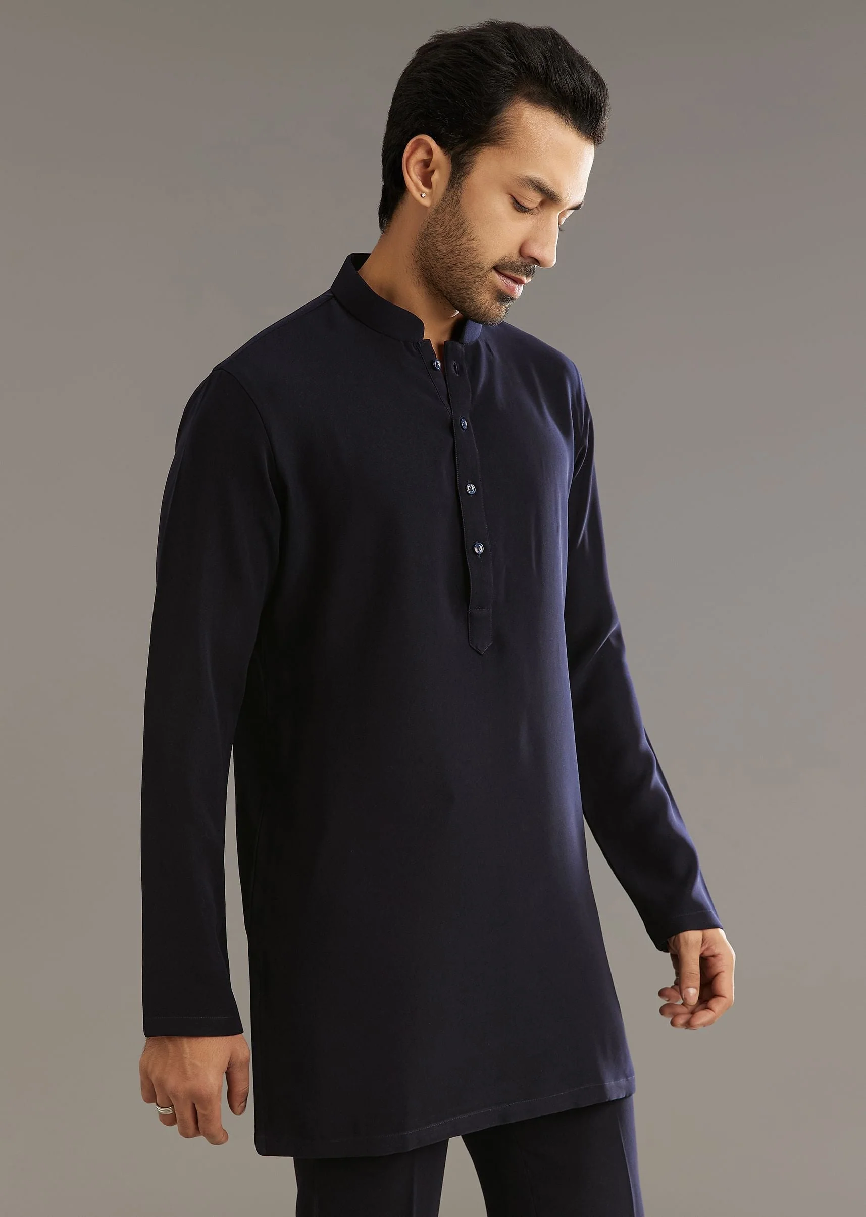 Blue Suiting Indo Western Set With Beaded Work - Image 7