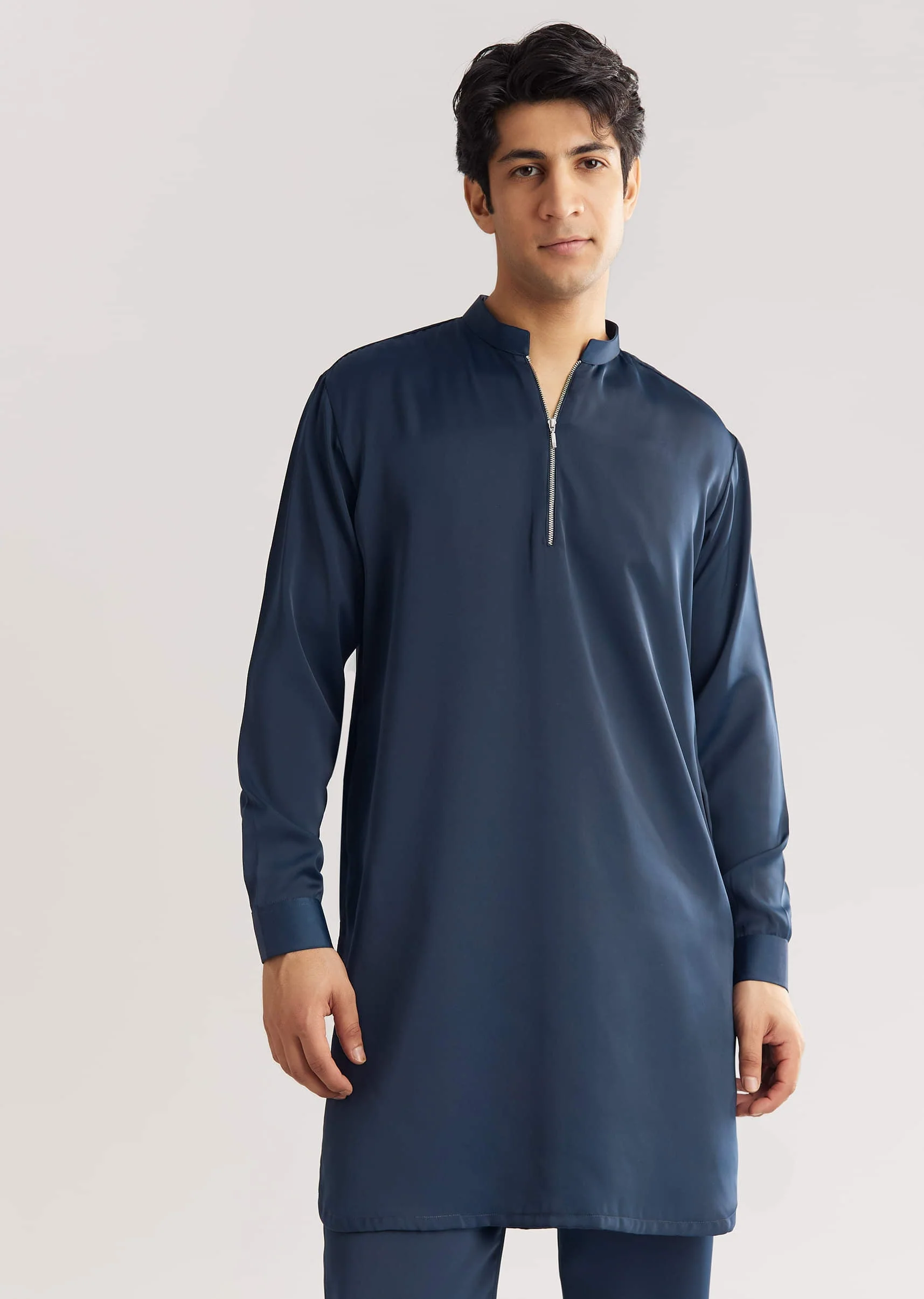 Blue Suiting Jacket Kurta Set With Metal Work - Image 7