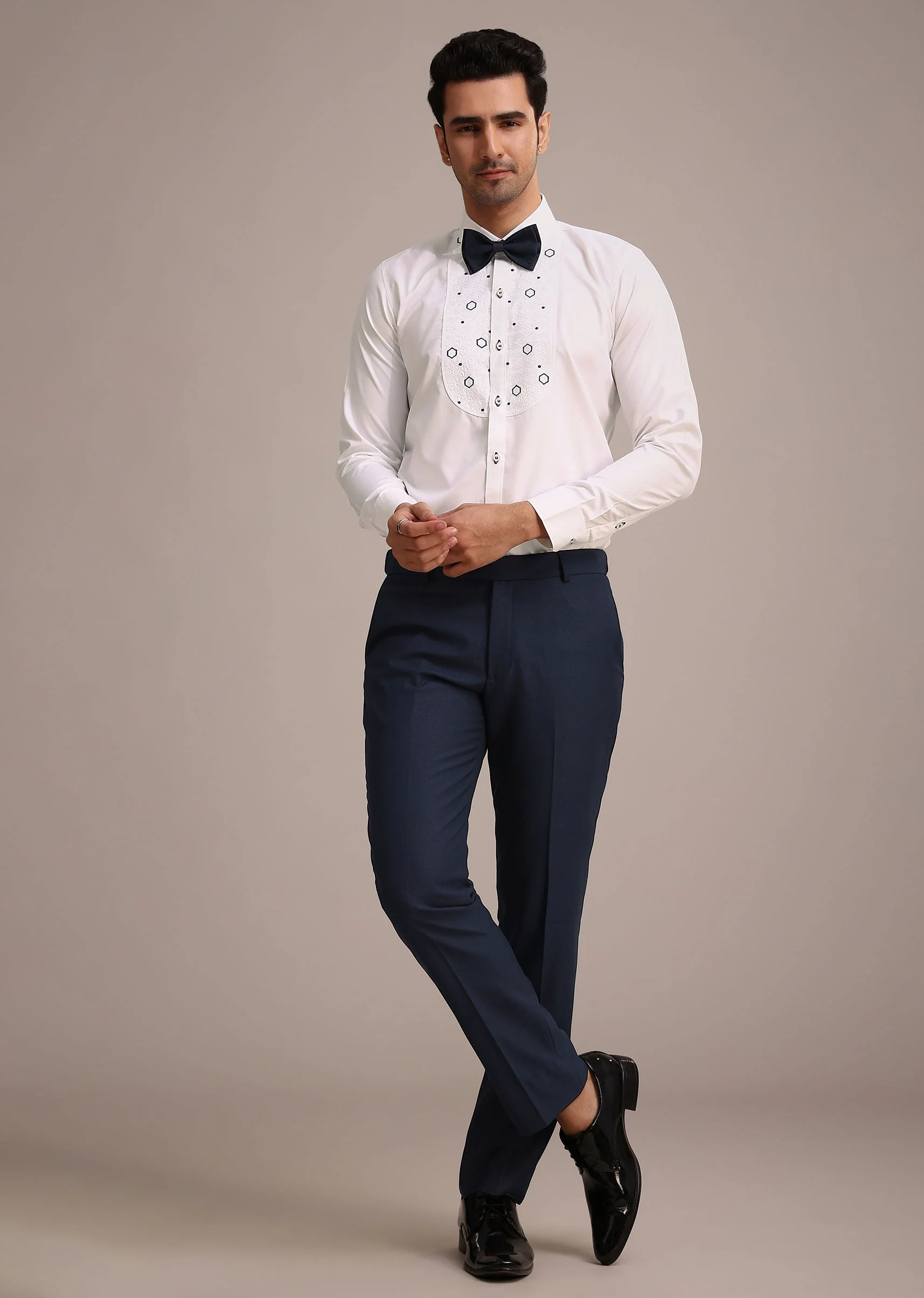 Blue Terry Rayon Tuxedo Set With Hand Work - Image 7