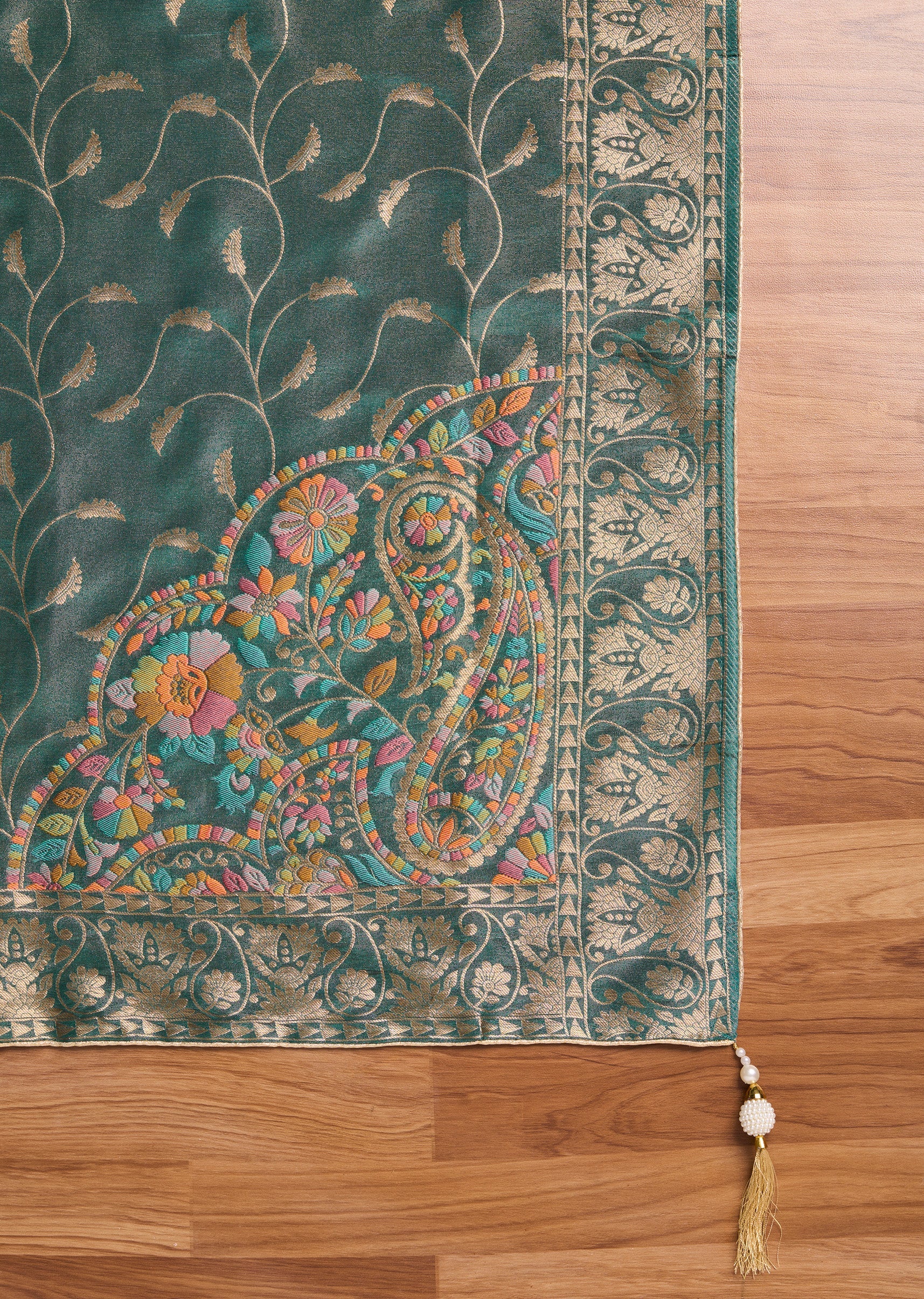 Blue Tissue Embroidered Unstitched Suit Set - Image 5