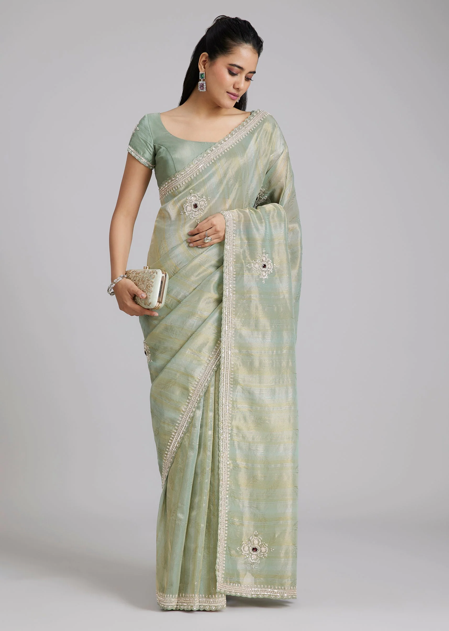 Blue Tissue Saree - Image 3