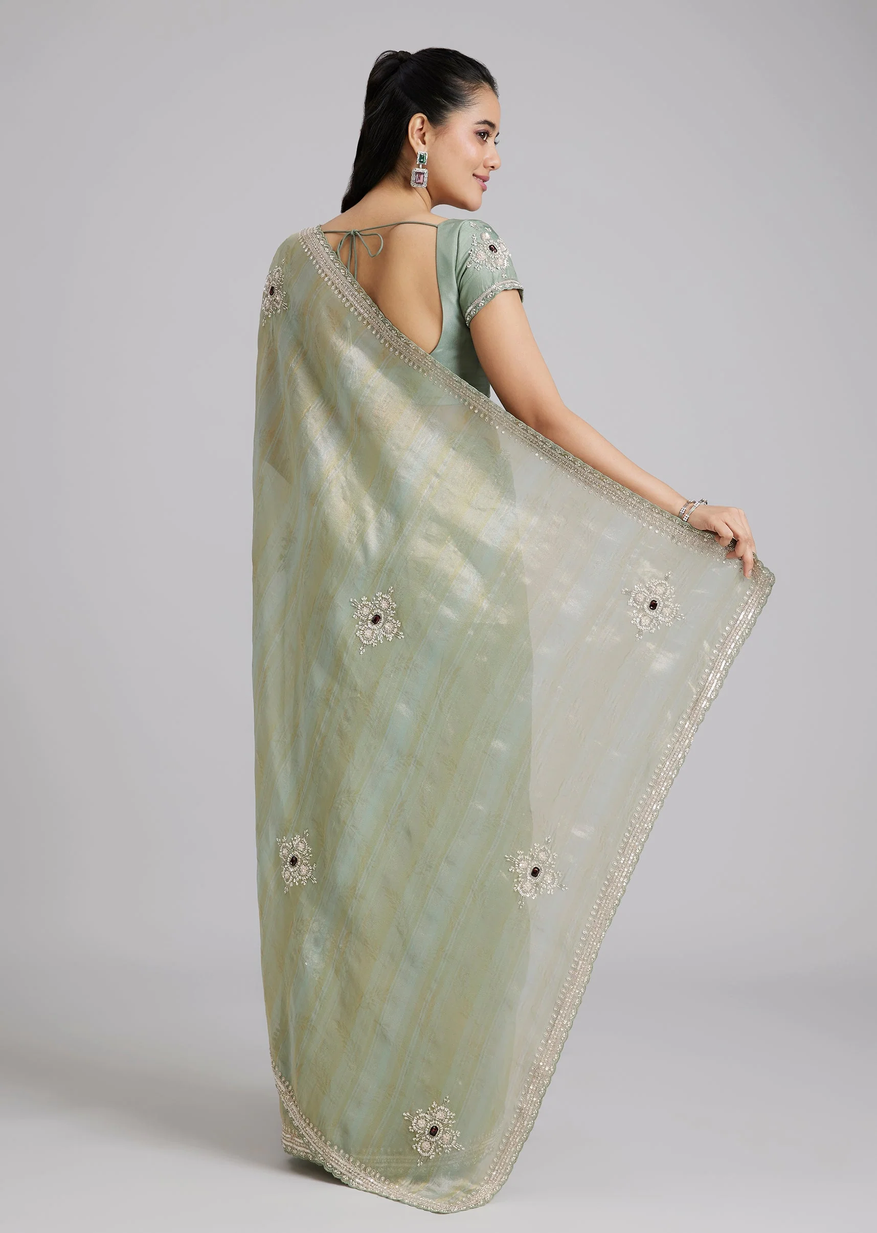 Blue Tissue Saree - Image 4