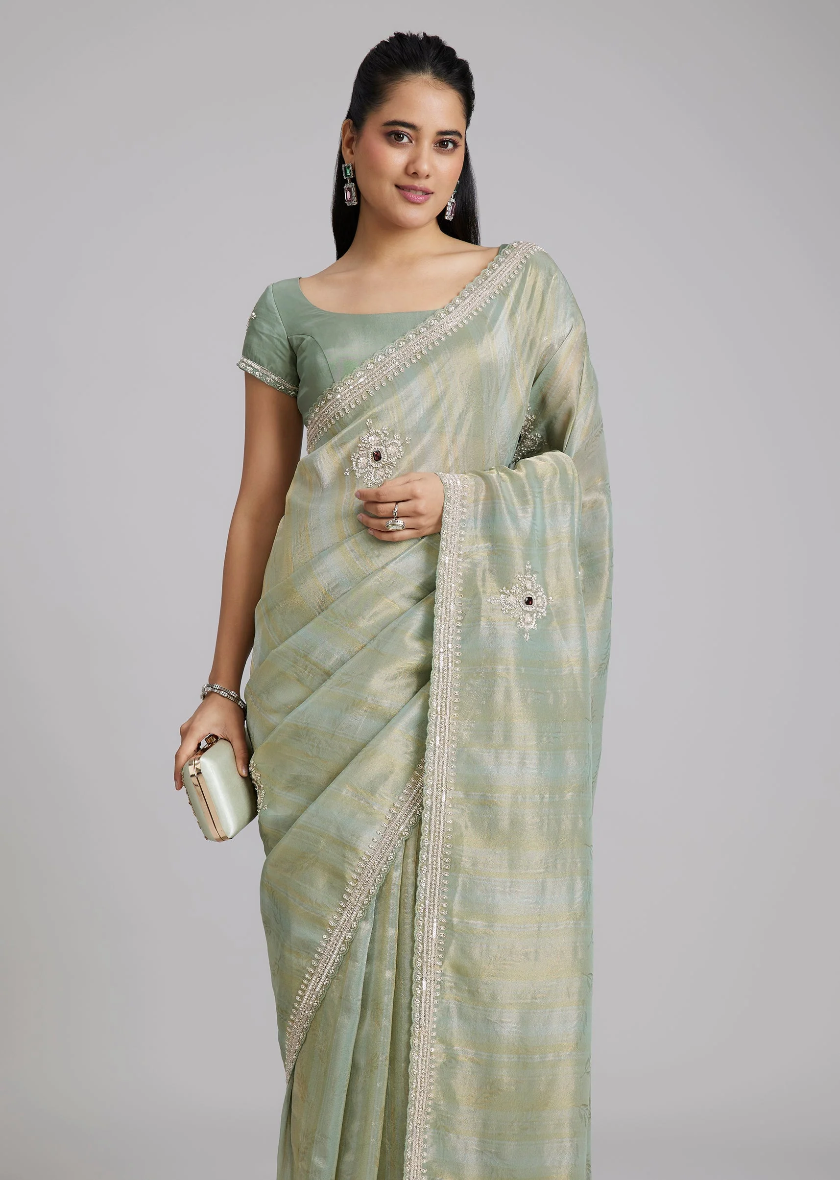Blue Tissue Saree - Image 5