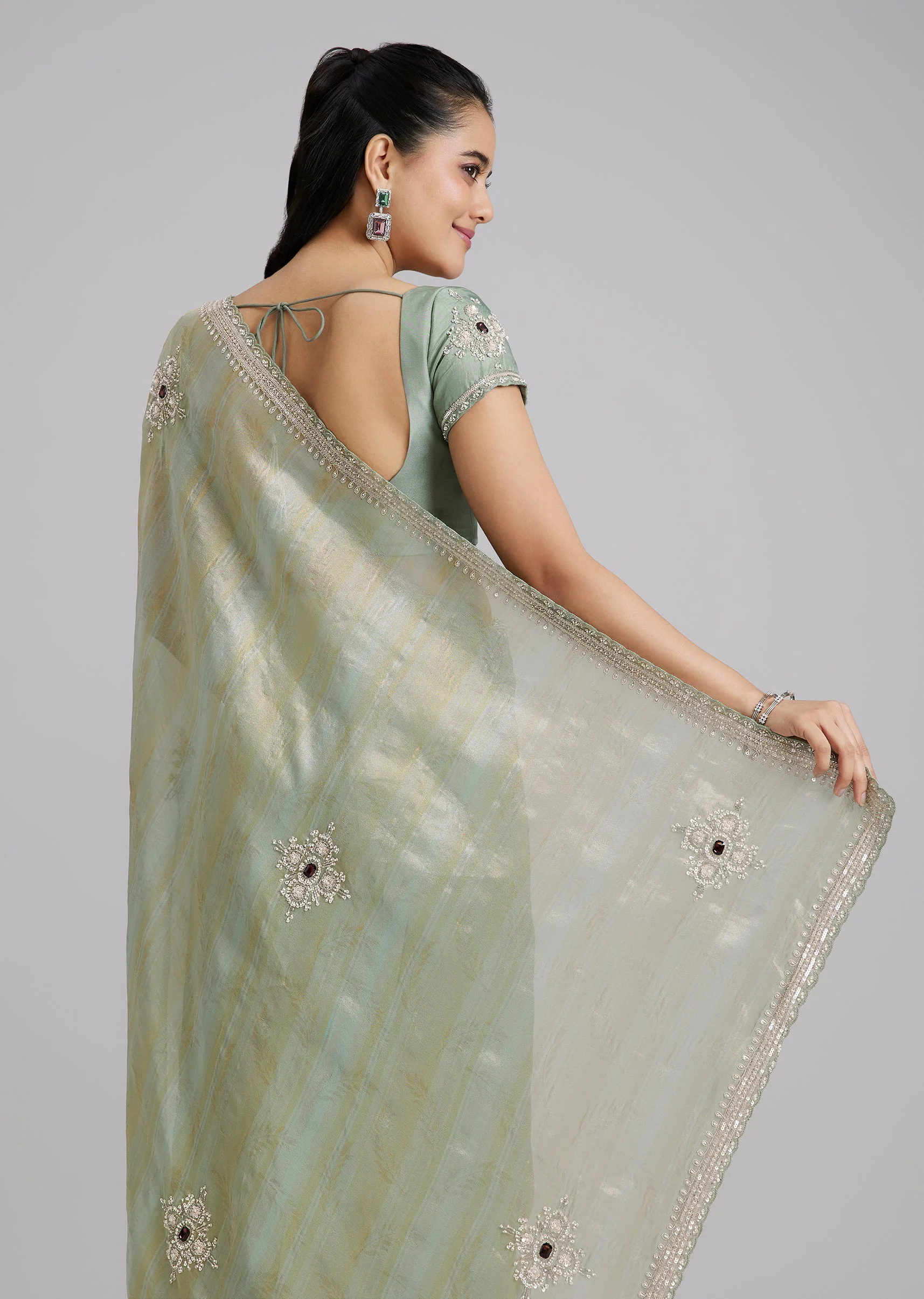 Blue Tissue Saree - Image 6