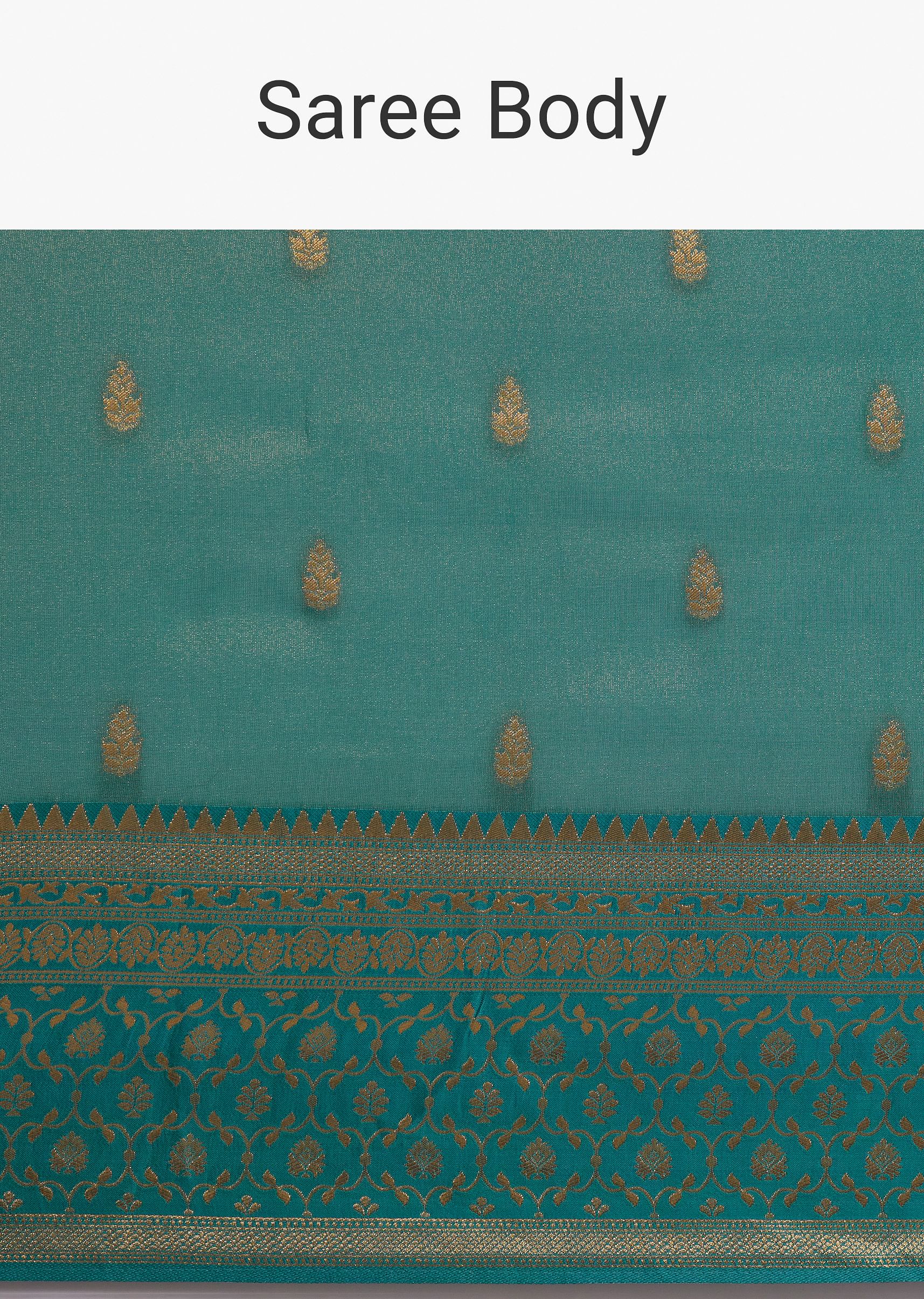 Blue Tissue Silk Saree With Chanderi Zari Weaving - Image 9