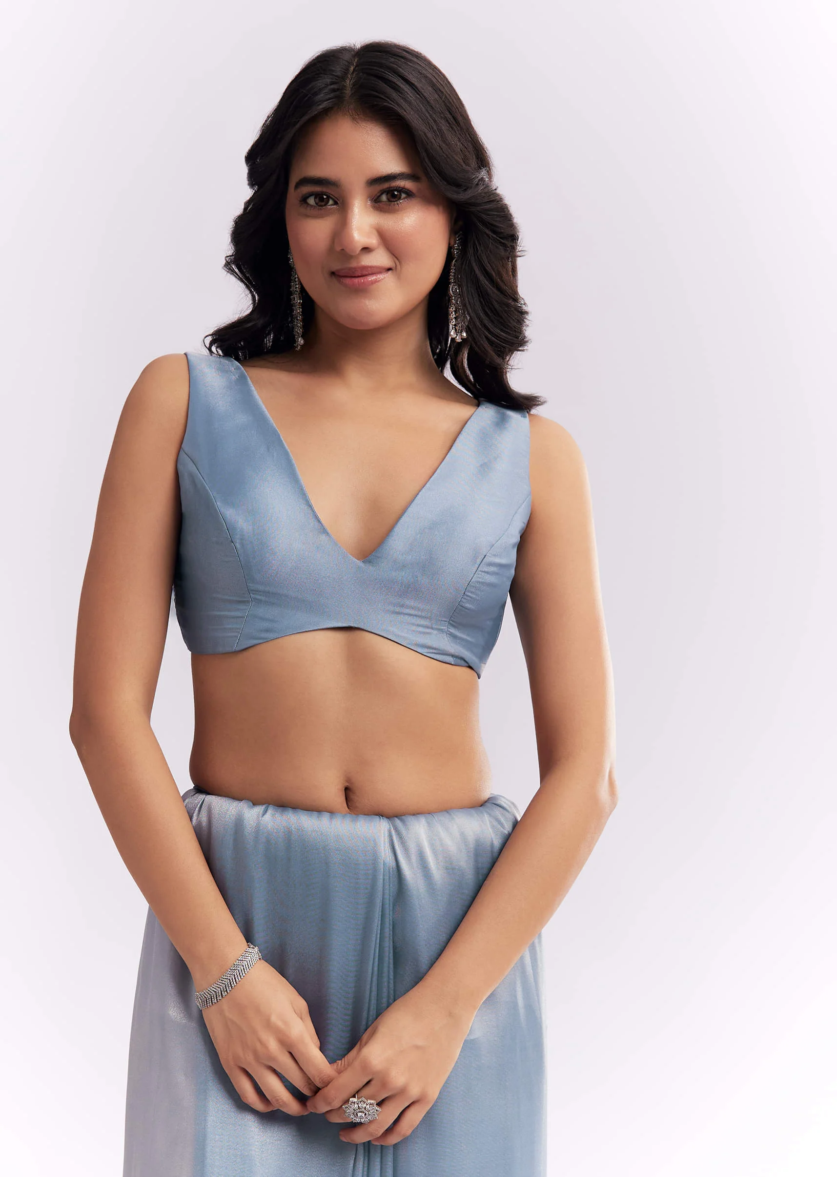 Blue Tissue Silk Saree With Heavy Hand Embroidery - Image 7