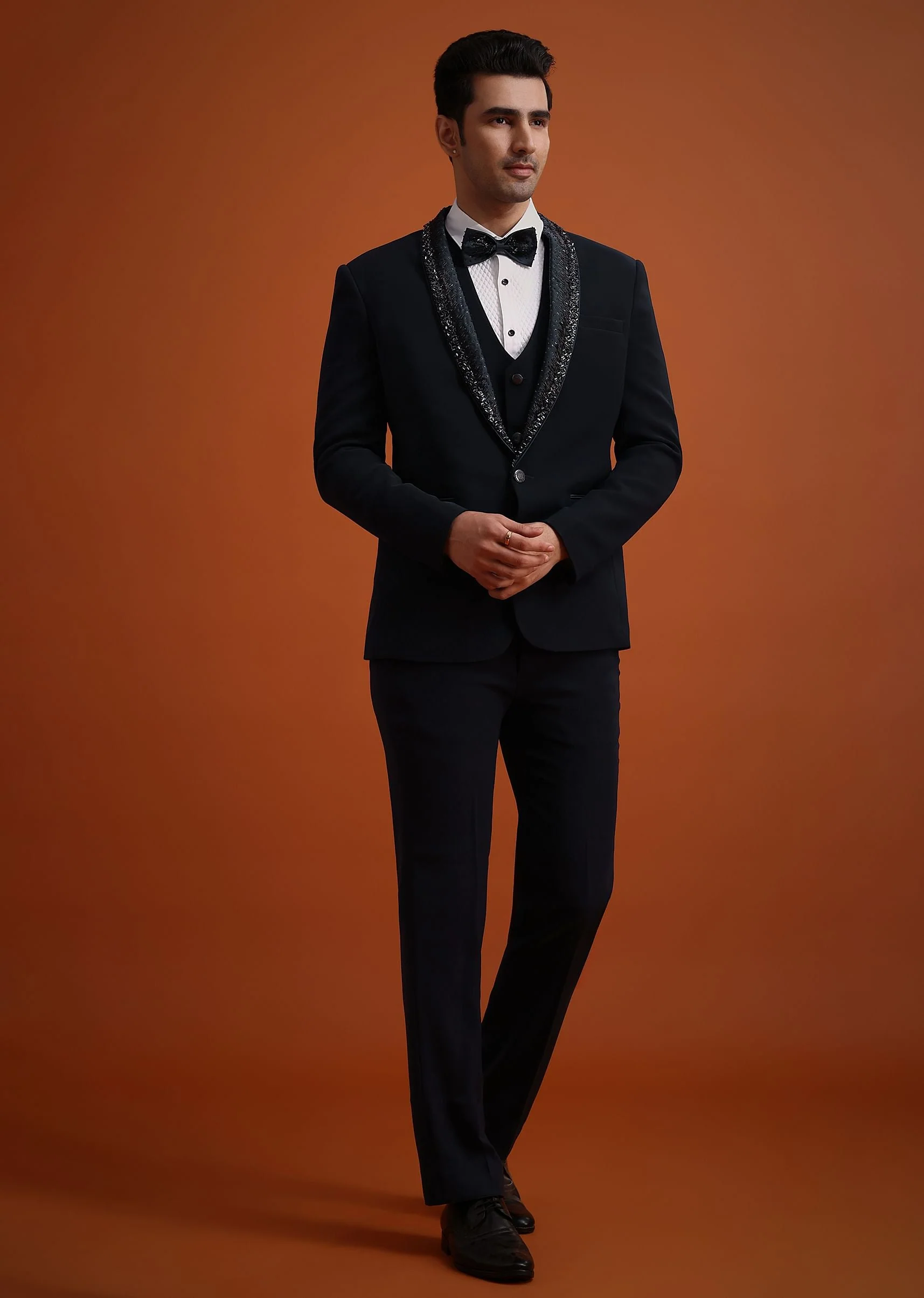 Blue Tuxedo Set With Pearl And Cutdana Work - Image 2