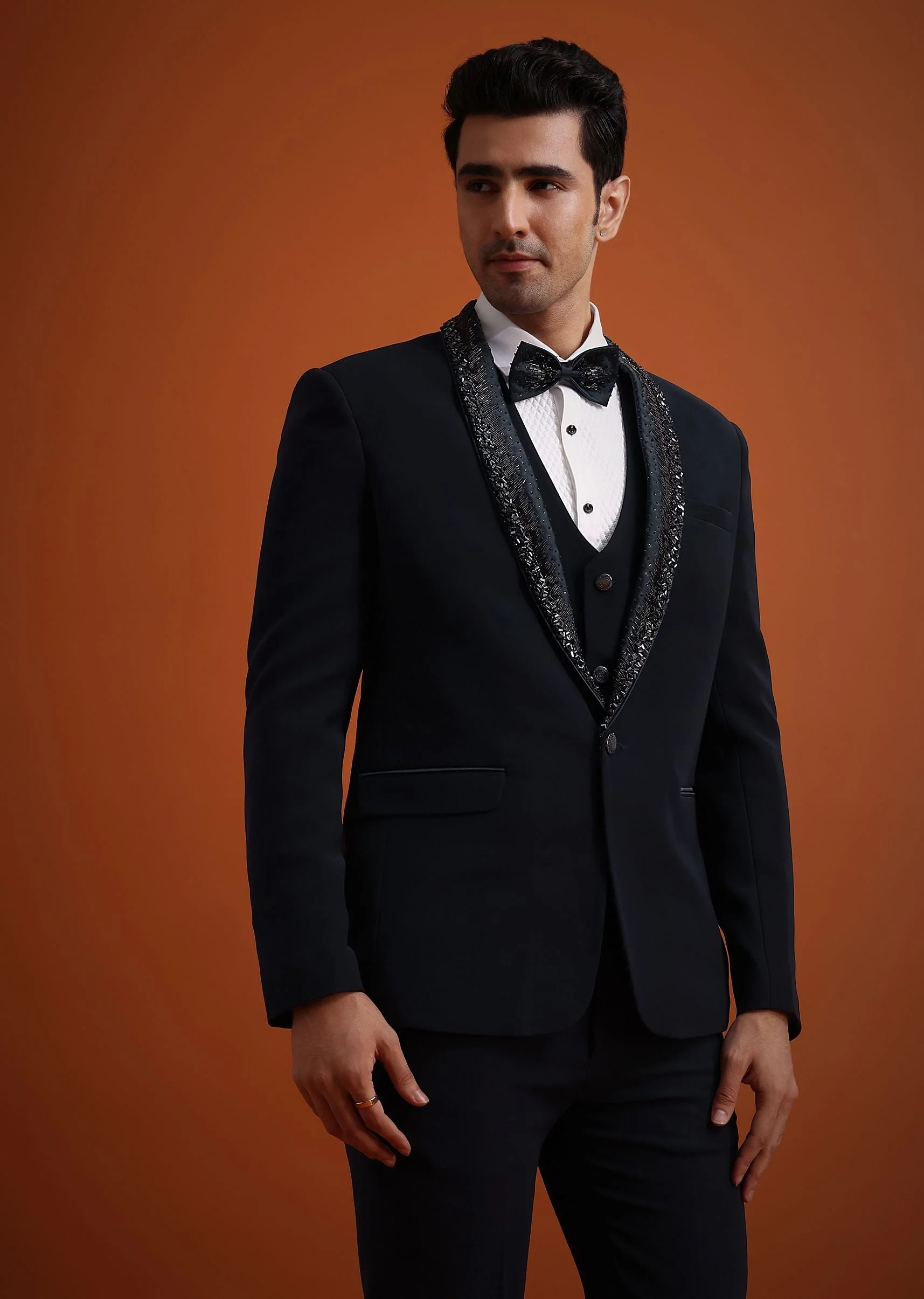 Blue Tuxedo Set With Pearl And Cutdana Work - Image 3