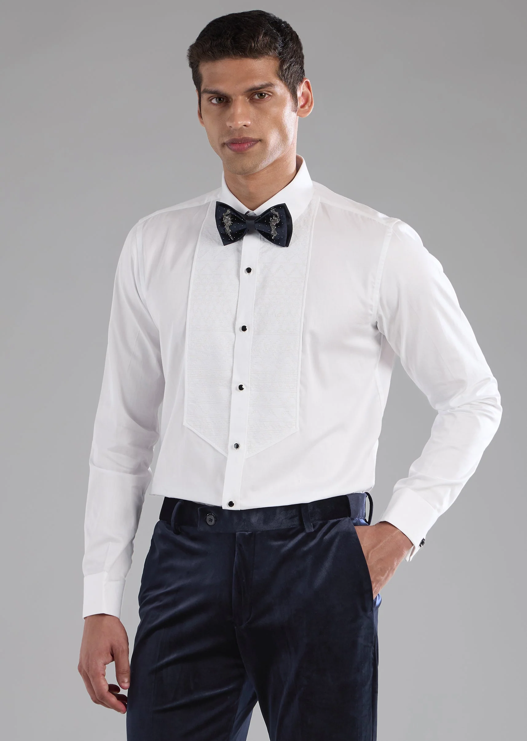 Blue Velvet Embellished Tuxedo and Bow Set - Image 7