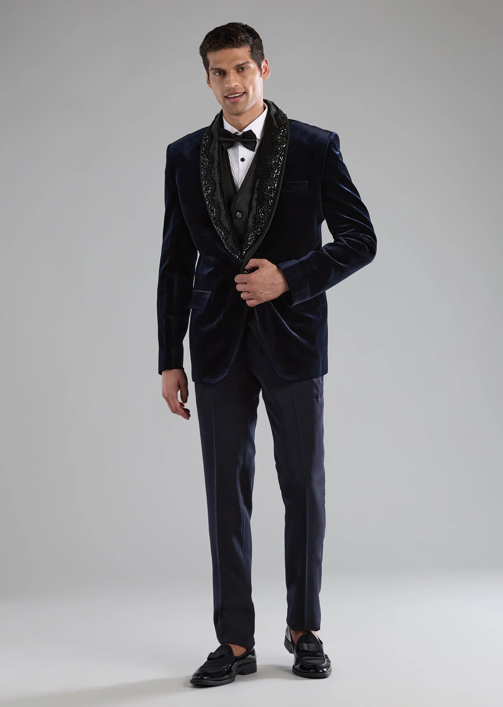 Blue Velvet Tuxedo with Embellished Detail - Image 2