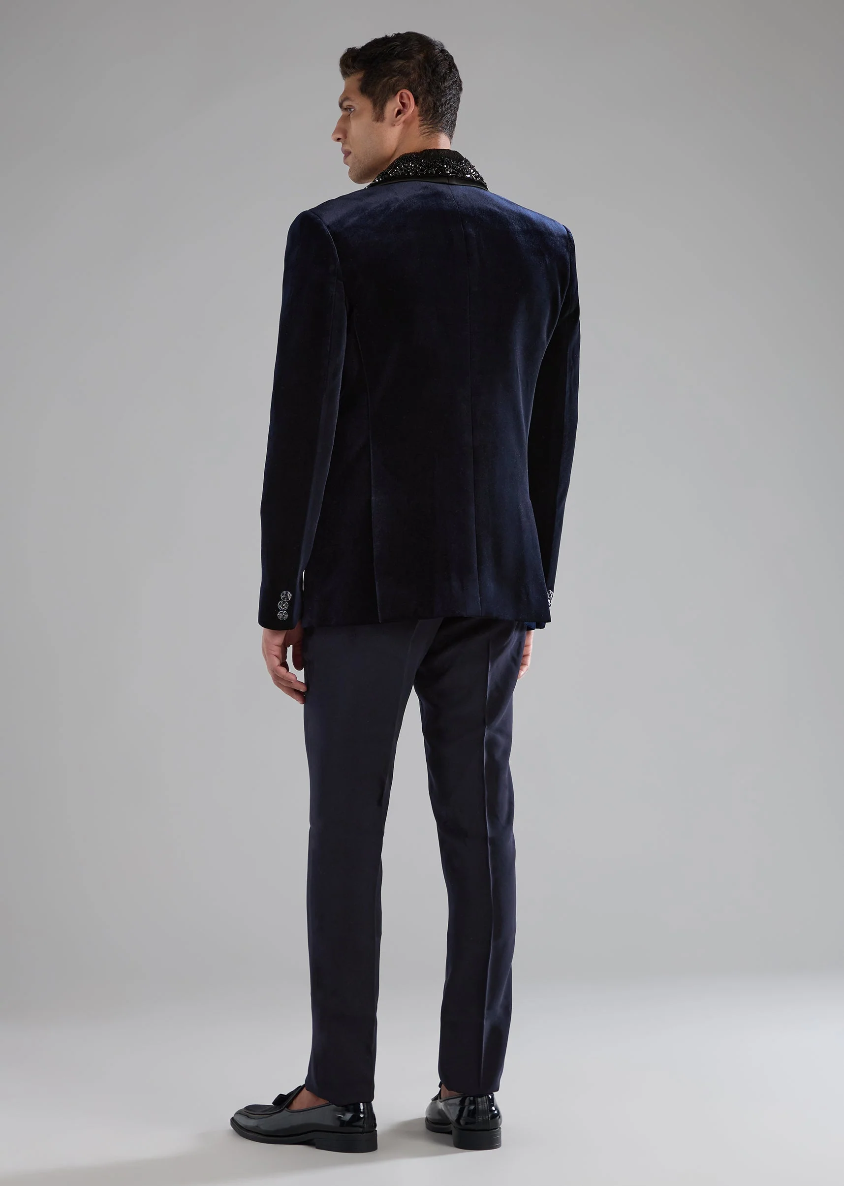 Blue Velvet Tuxedo with Embellished Detail - Image 5