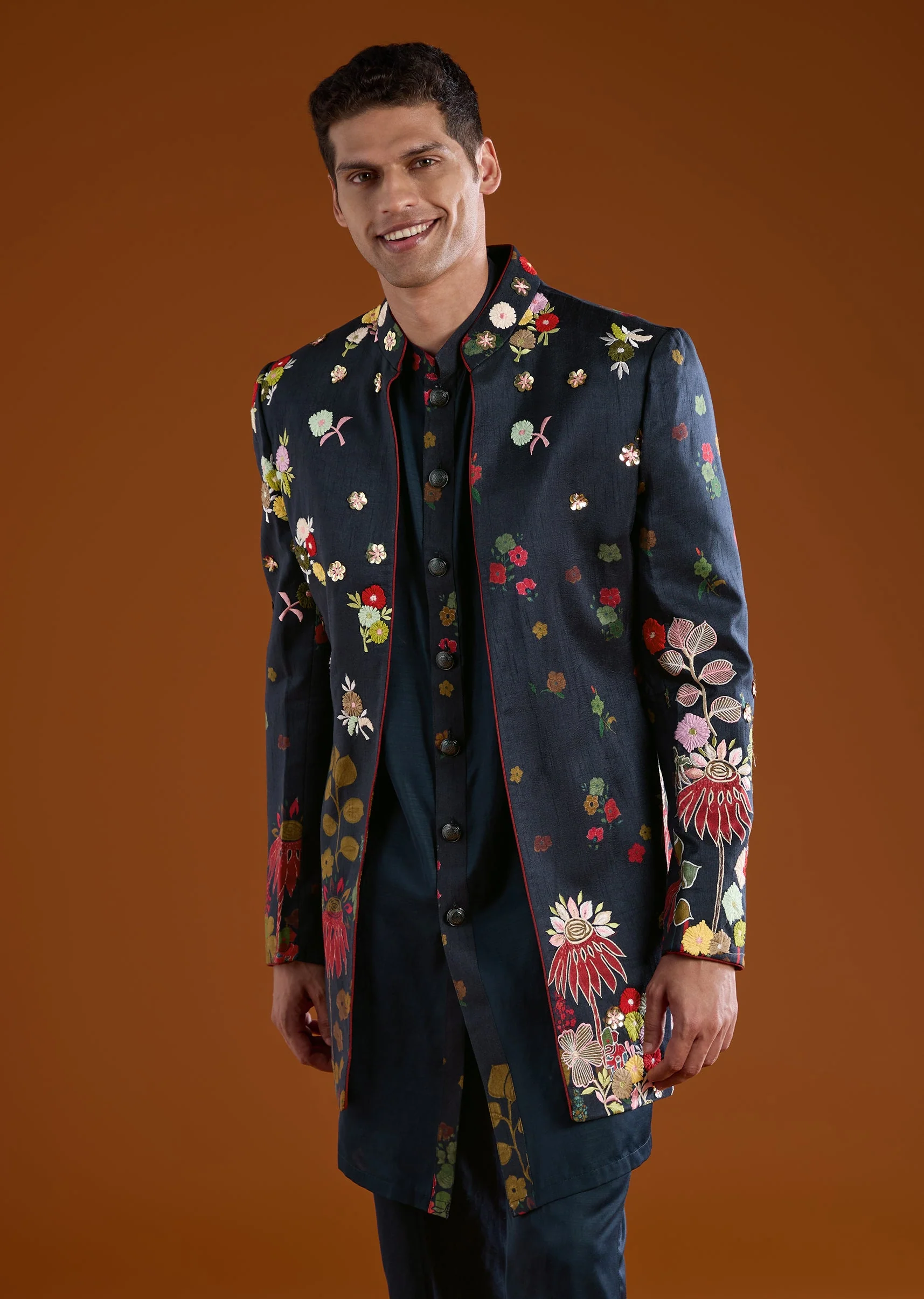 Blue Viscose Mens Indowestern Kurta Pant Set - Image 4