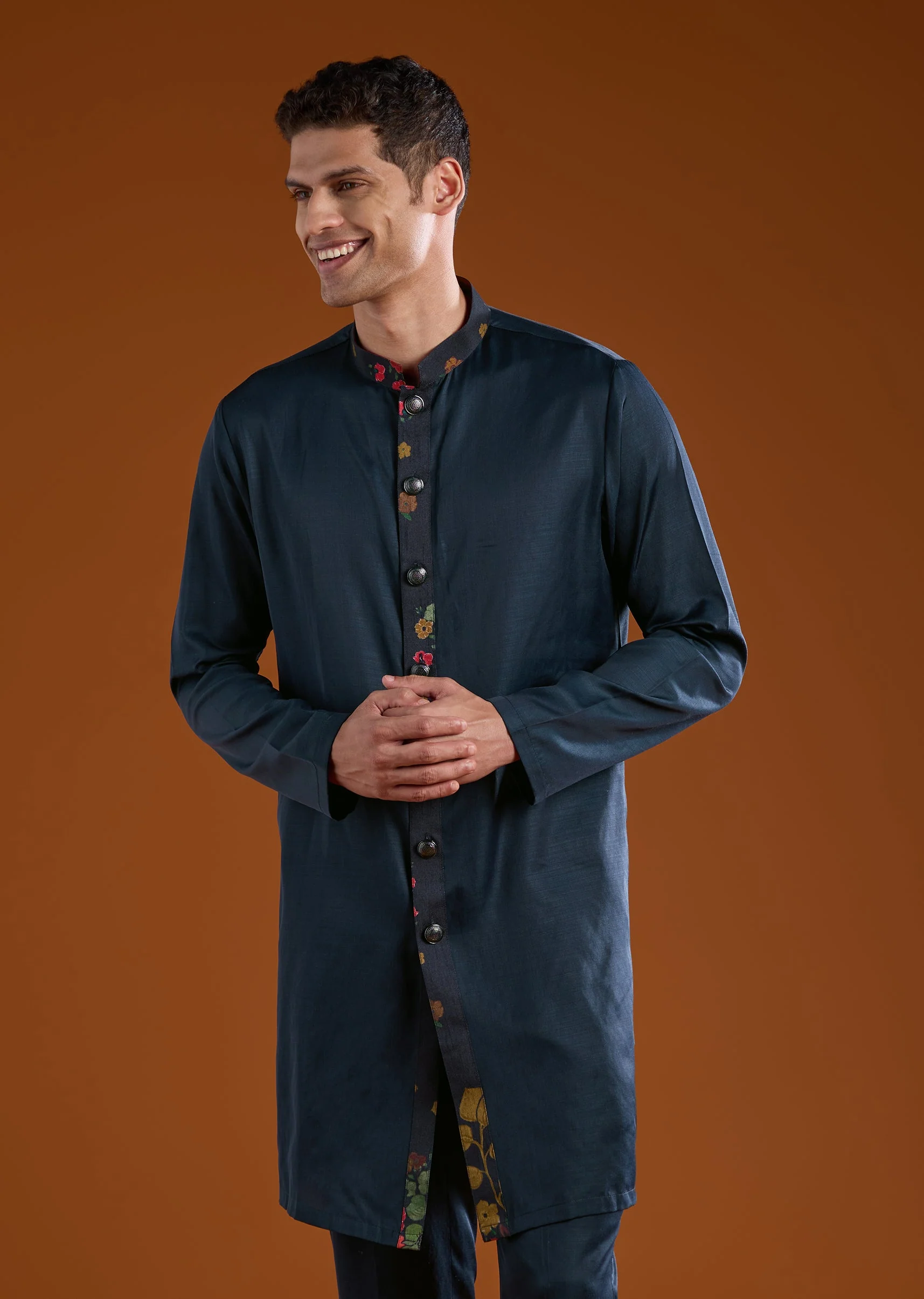 Blue Viscose Mens Indowestern Kurta Pant Set - Image 6