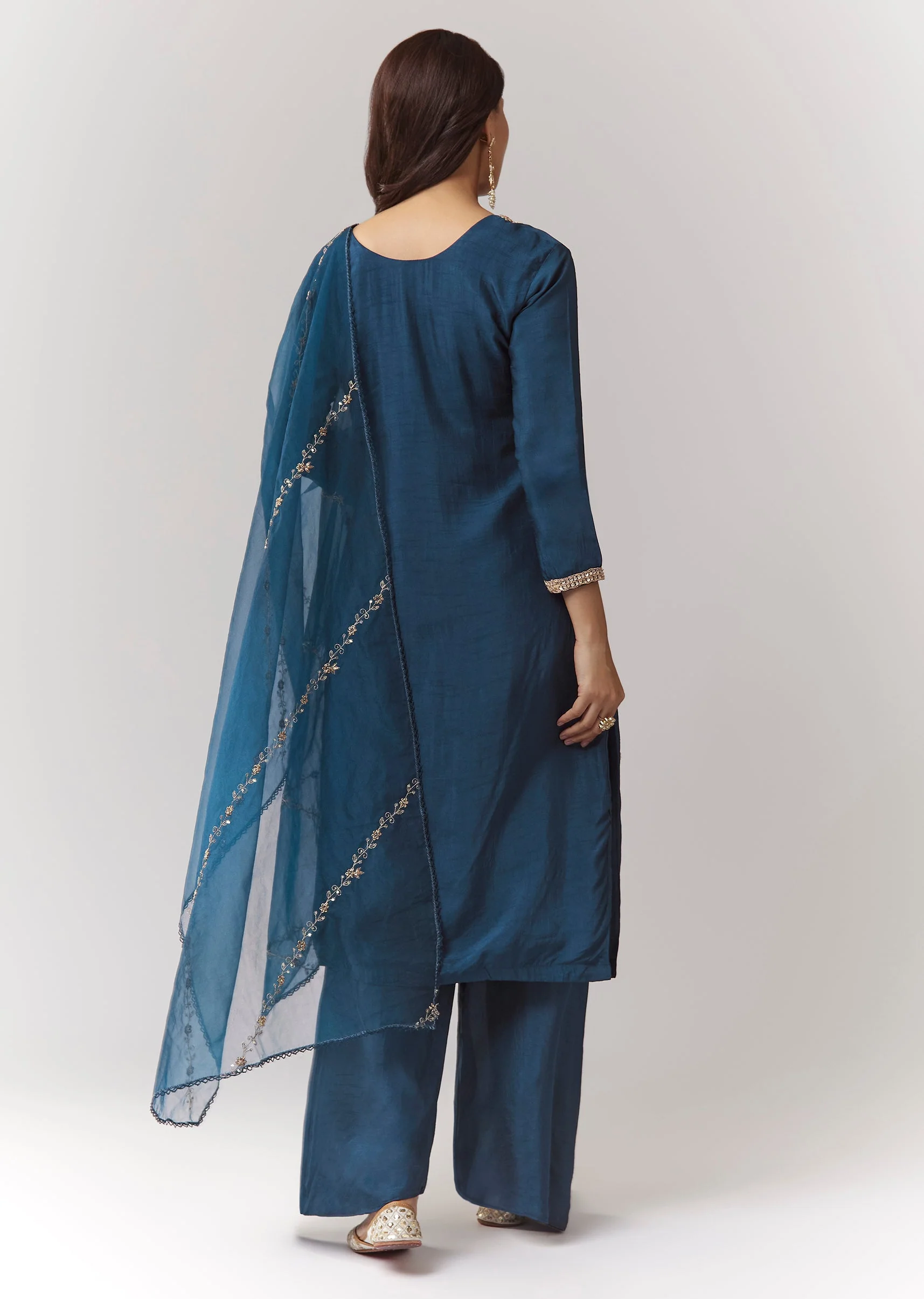 Blue Zardosi Kurta Pant Set With Dupatta - Image 5