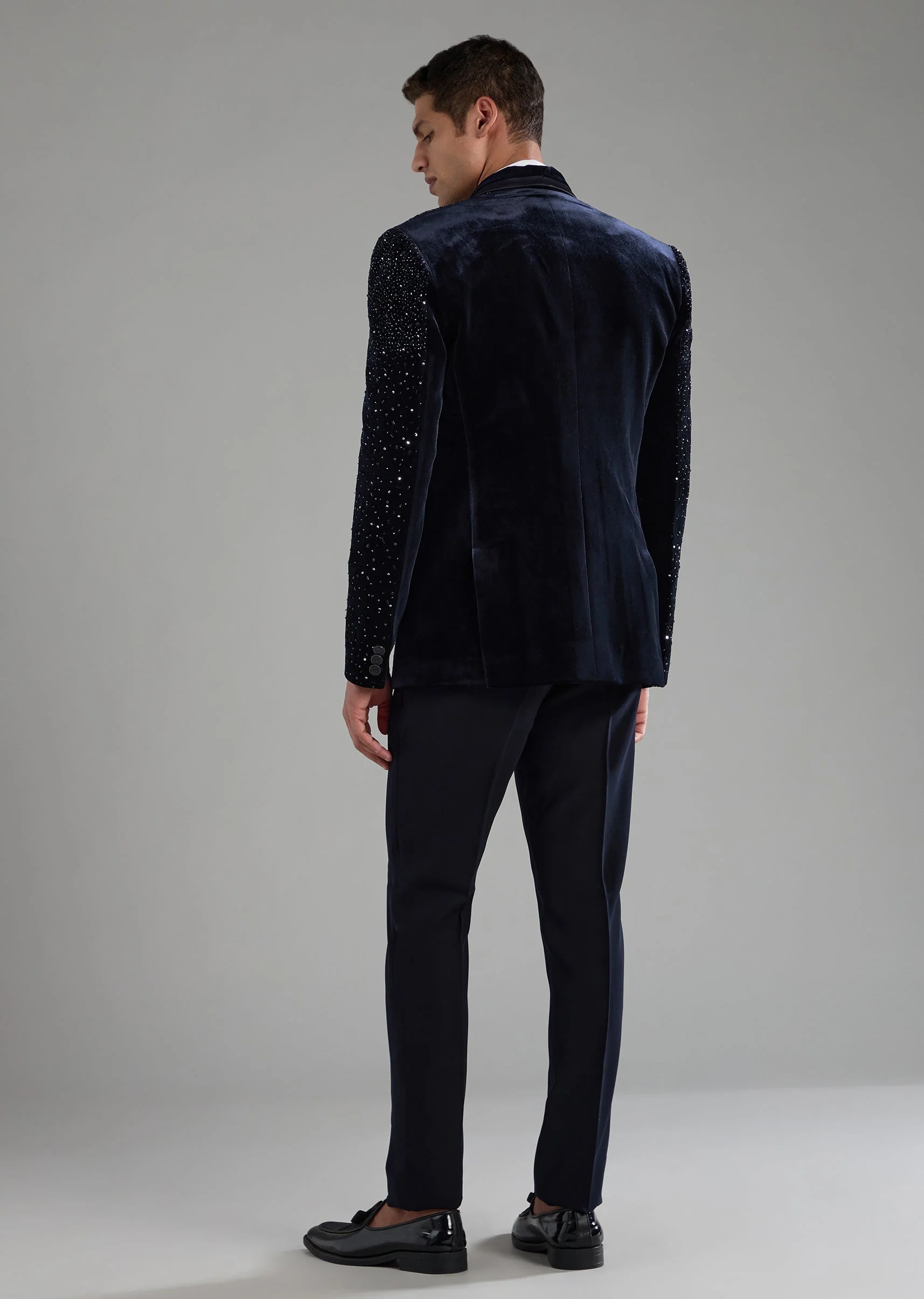 Blue Zardozi Embellished Tuxedo Set with Bow Tie - Image 5