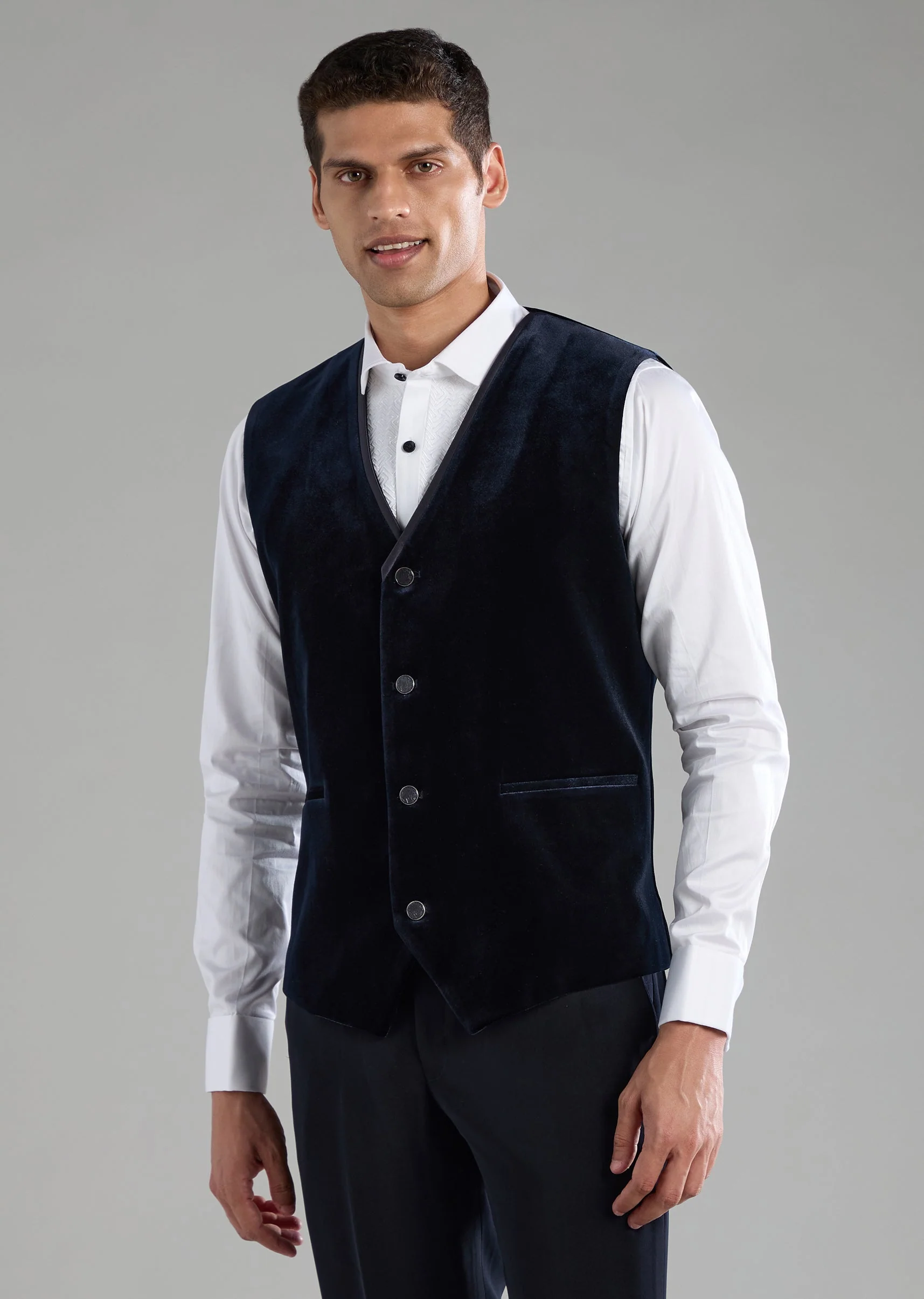 Blue Zardozi Embellished Tuxedo Set with Bow Tie - Image 6