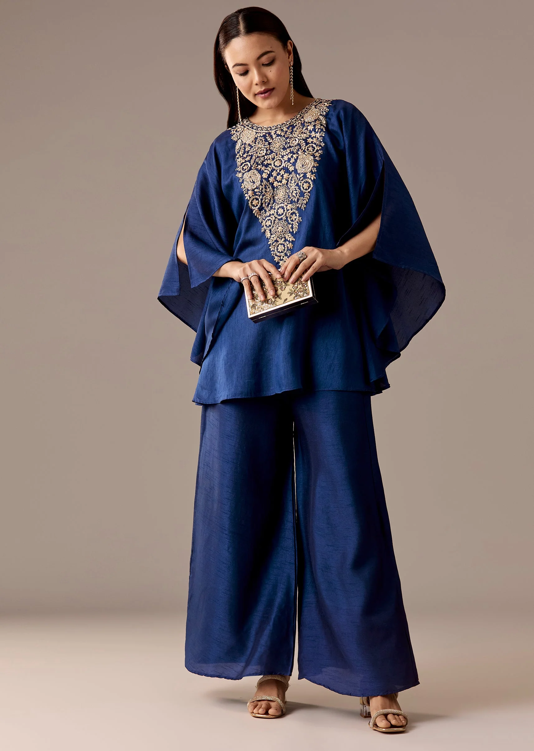 Blue Zari Kaftan Palazzo Set