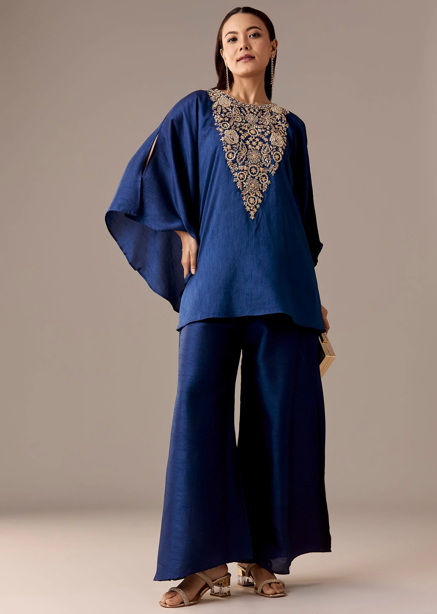 Blue Zari Kaftan Palazzo Set - Image 3