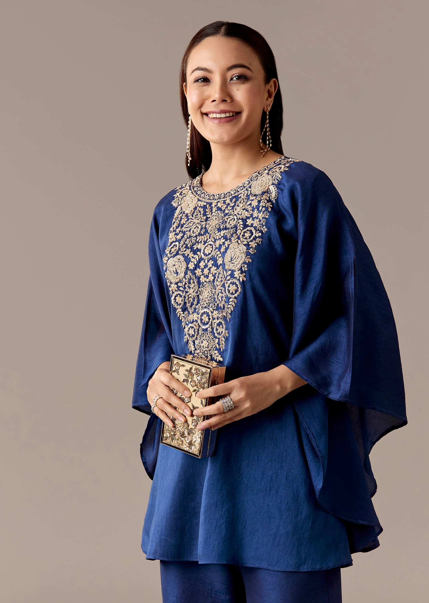 Blue Zari Kaftan Palazzo Set - Image 4