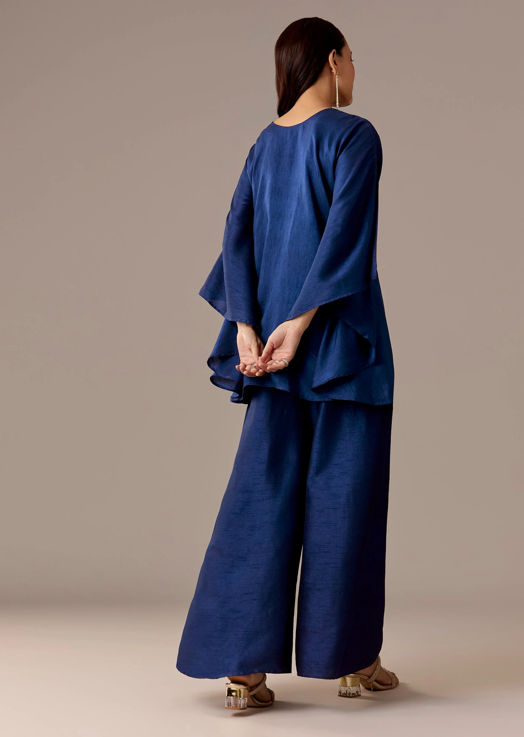Blue Zari Kaftan Palazzo Set - Image 5