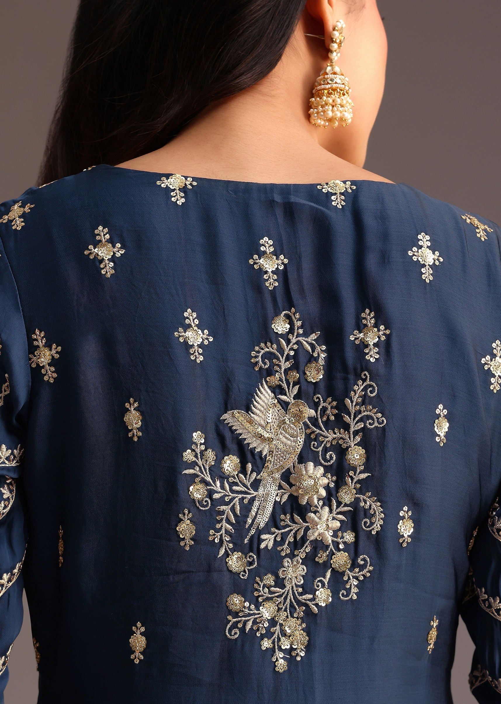 Blue Zari Work Palazzo Suit With Organza Dupatta - Image 5